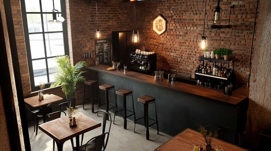 Интерьер кофейни в стиле Loft Интерьер кофейни в стиле Loft