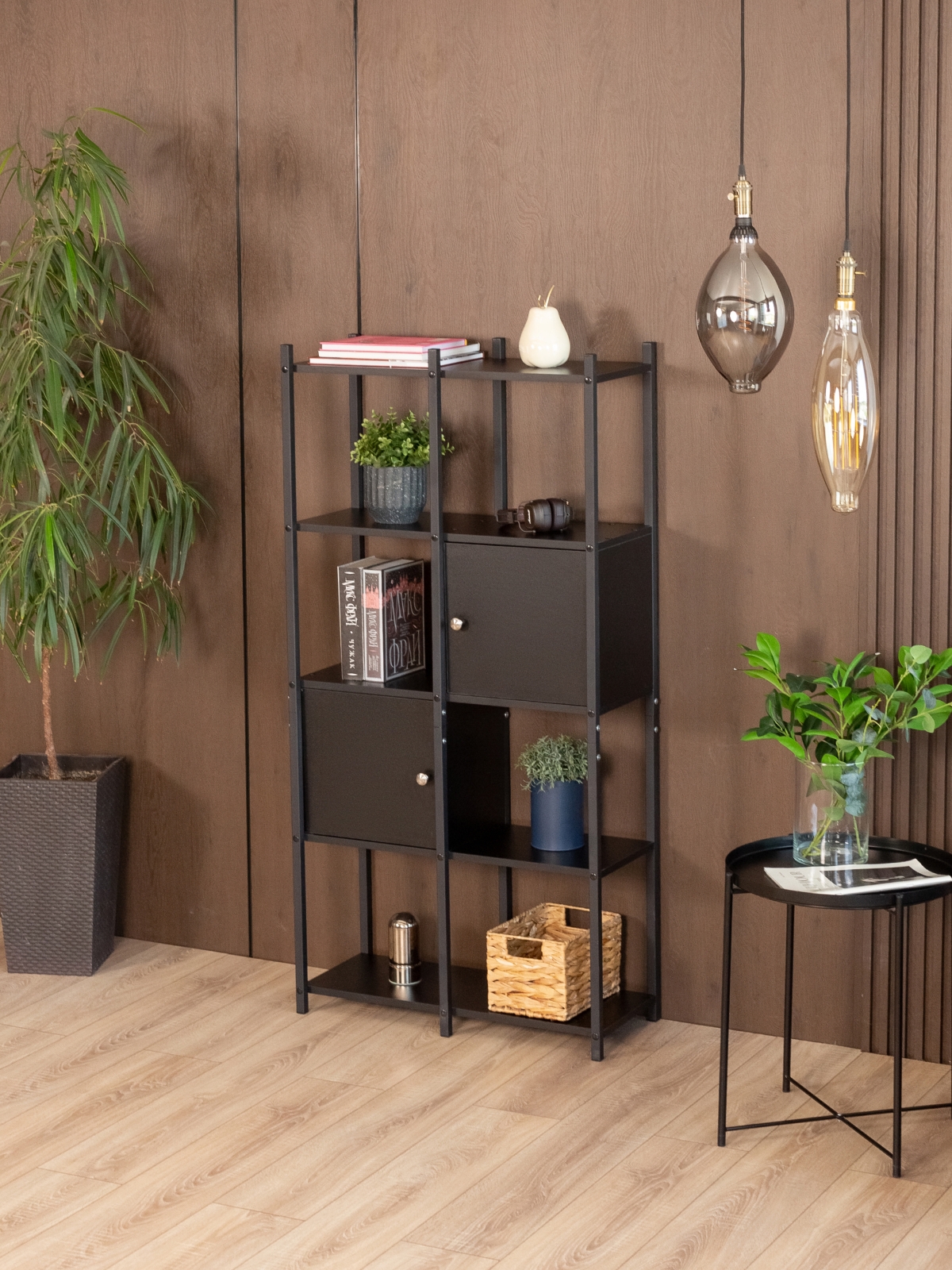 Стеллаж с дверцами и полками Сагамо черный/черный