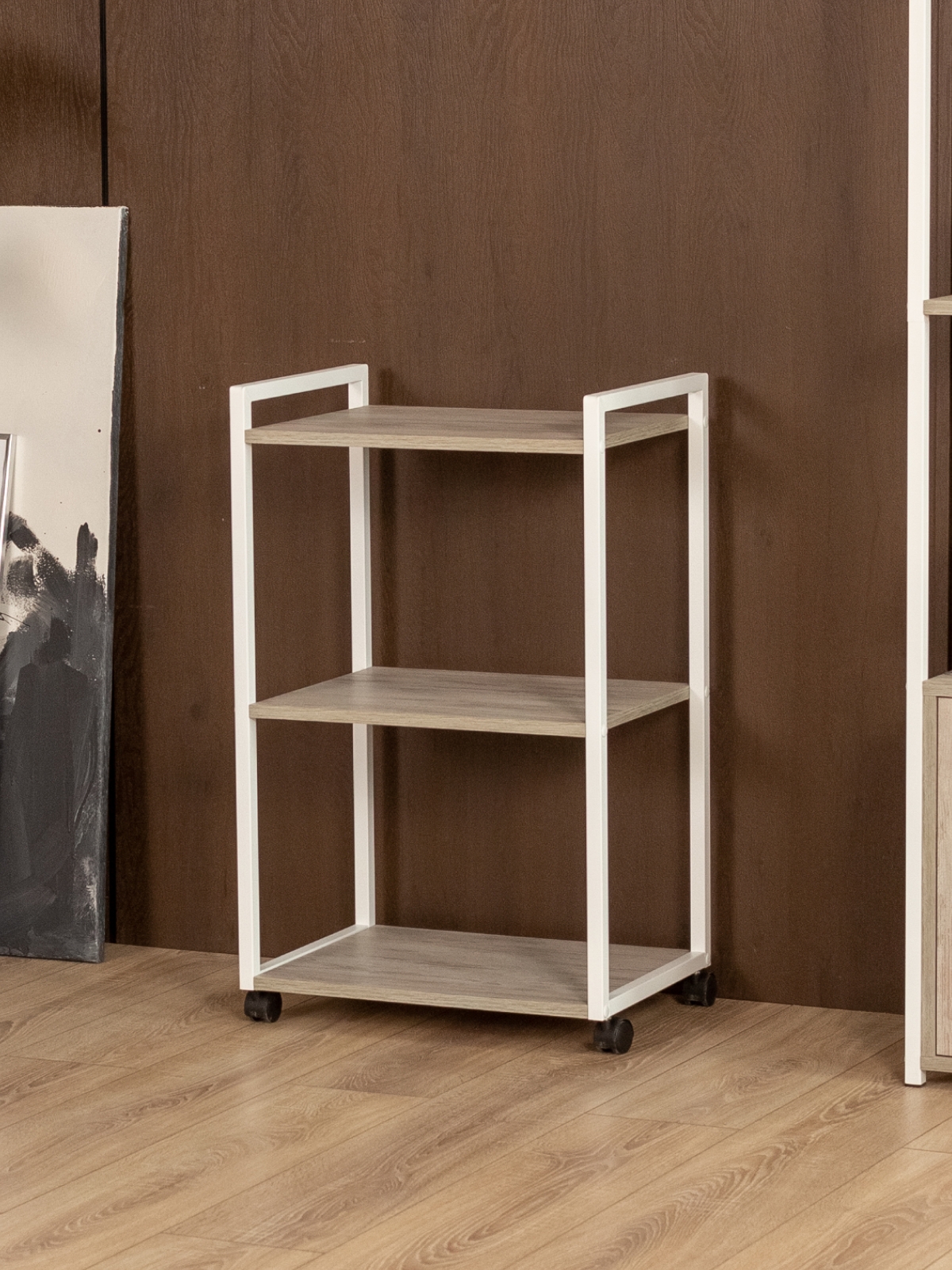 Косметологическая тележка трехъярусная на колесиках Амур белый/кашемир