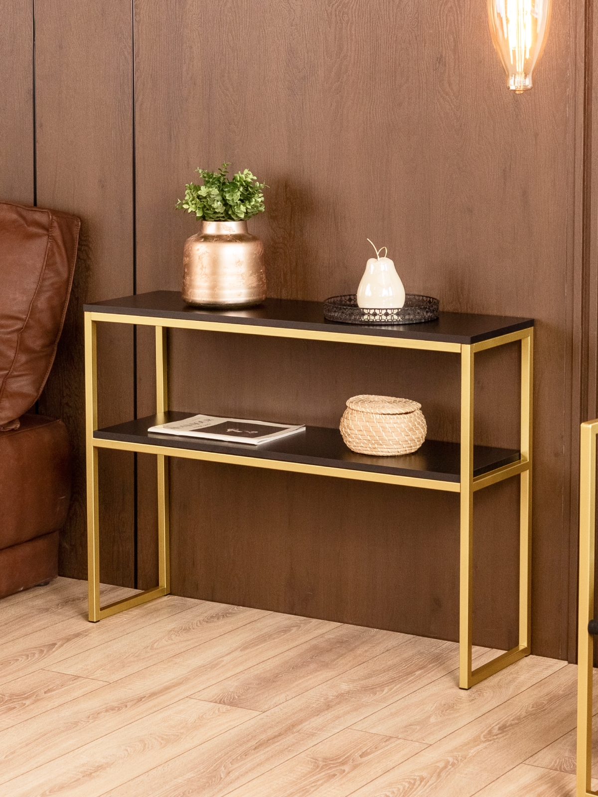 Туалетный консольный столик в стиле лофт Вакка золотой/черный