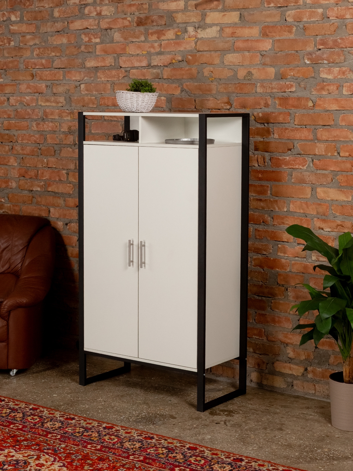 Шкаф с полками Геллес черный/белый