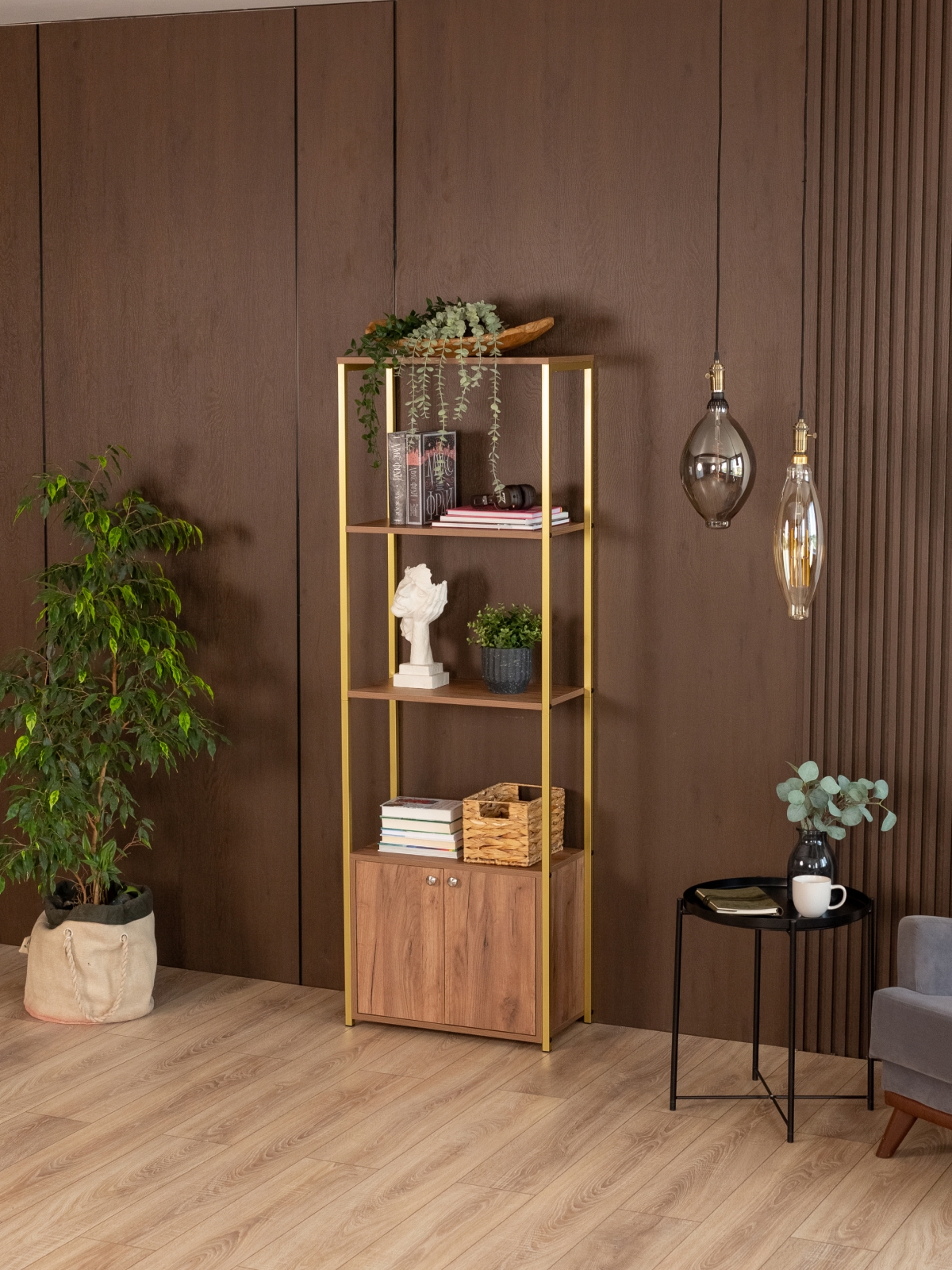 Стеллаж с тумбой и 3 полками Семуа золотой/амаретто