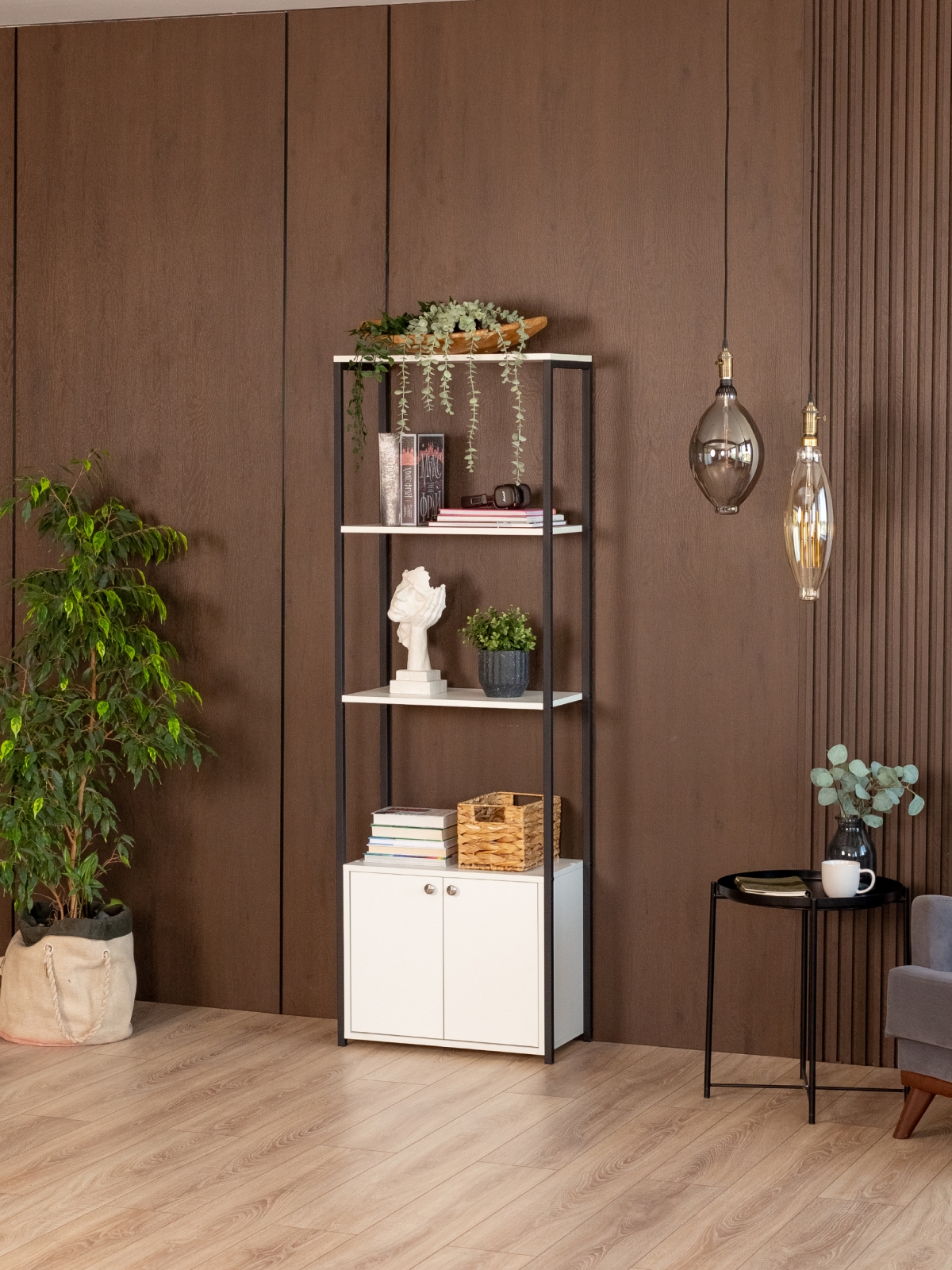 Стеллаж с тумбой и 3 полками Семуа черный/белый