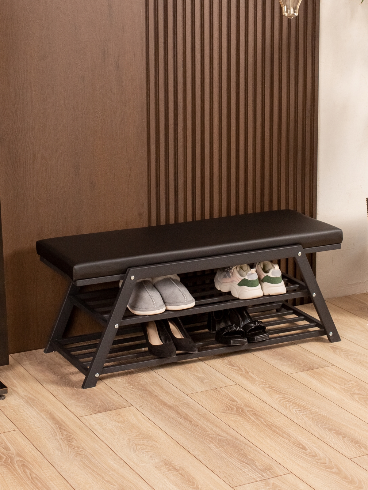 Обувница с мягким сиденьем экокожа Акера черный/черный