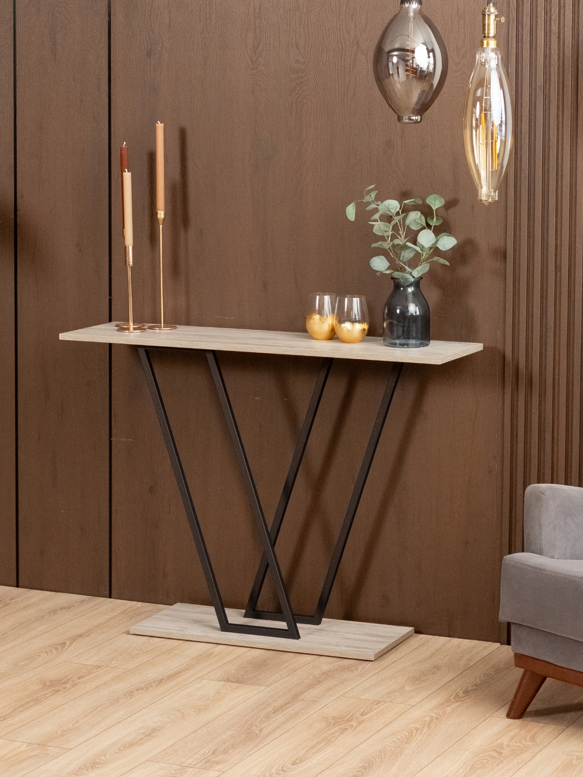 Консольный столик в прихожую лофт Чарко черный/кашемир