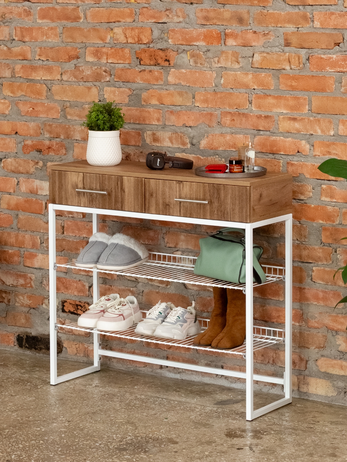 Обувница с фрезерованными фасадами Коди белый/амаретто