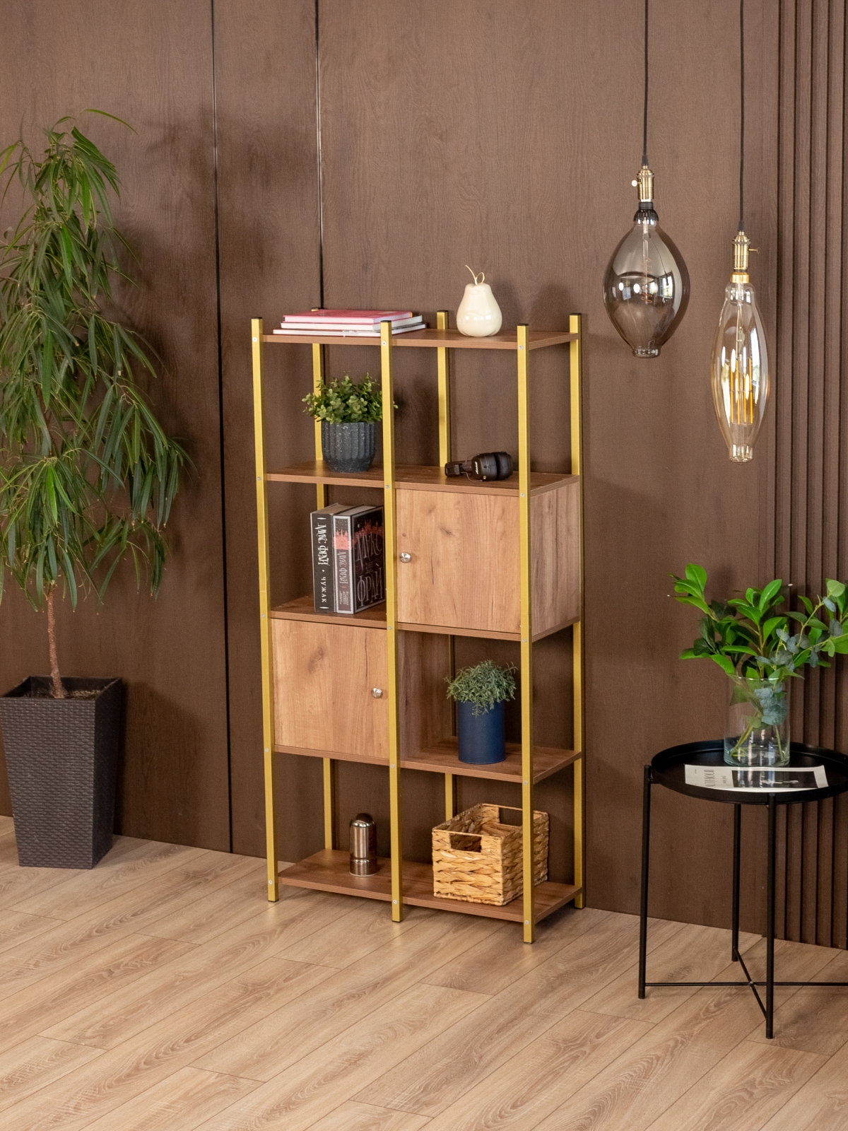 Стеллаж с дверцами и полками Сагамо золотой/амаретто