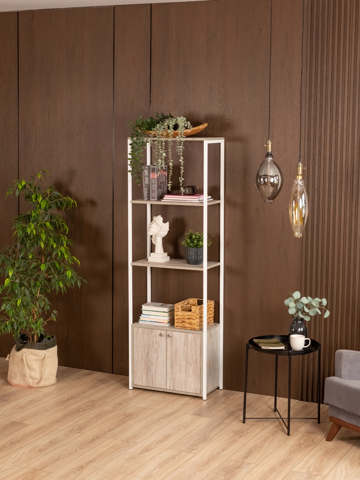 Стеллаж с тумбой и 3 полками Семуа белый/кашемир