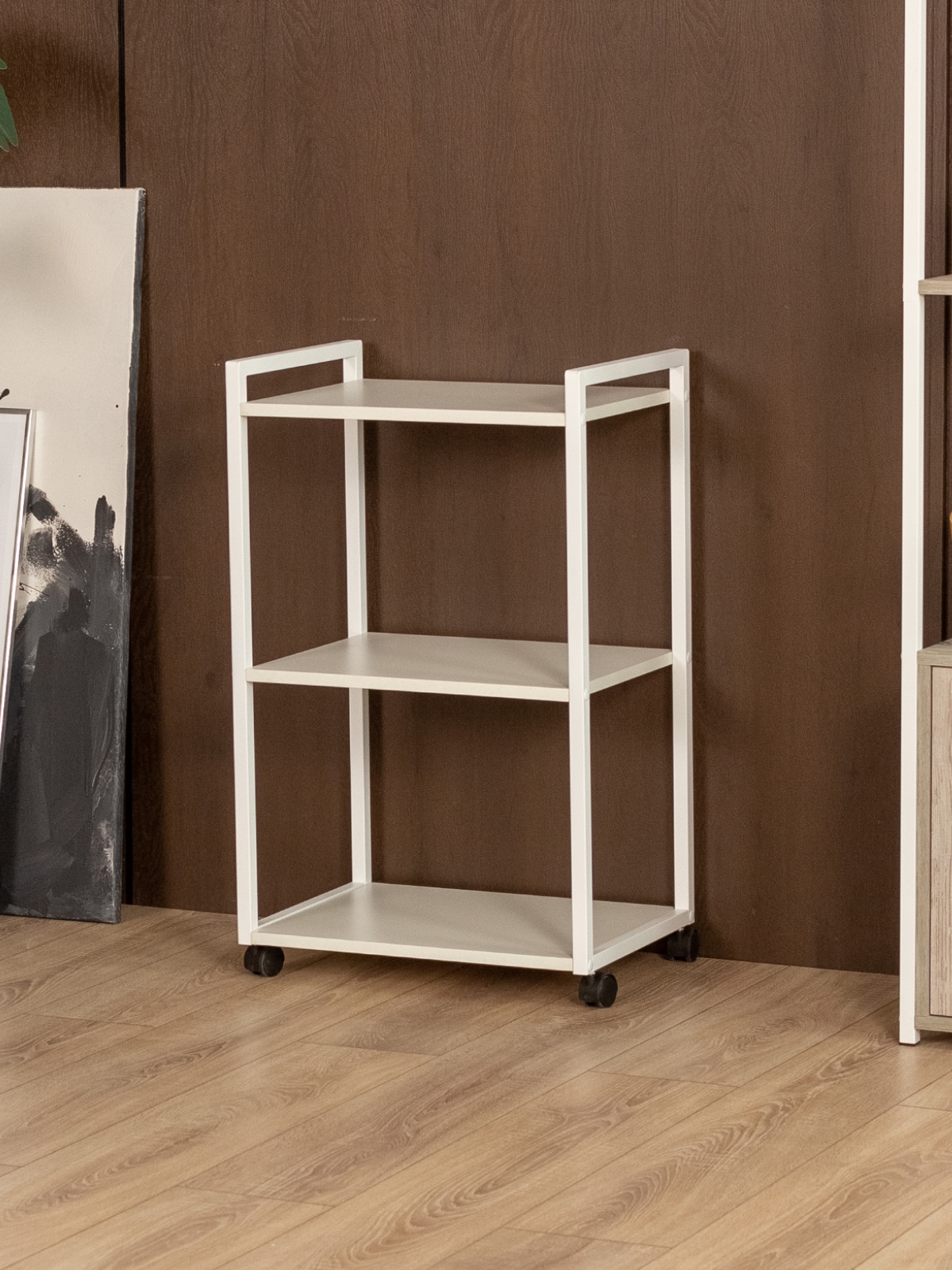 Косметологическая тележка трехъярусная на колесиках Амур белый/белый