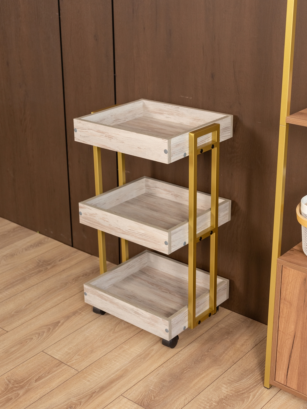 Тележка косметологическая на колесиках Ангара золотой/кашемир