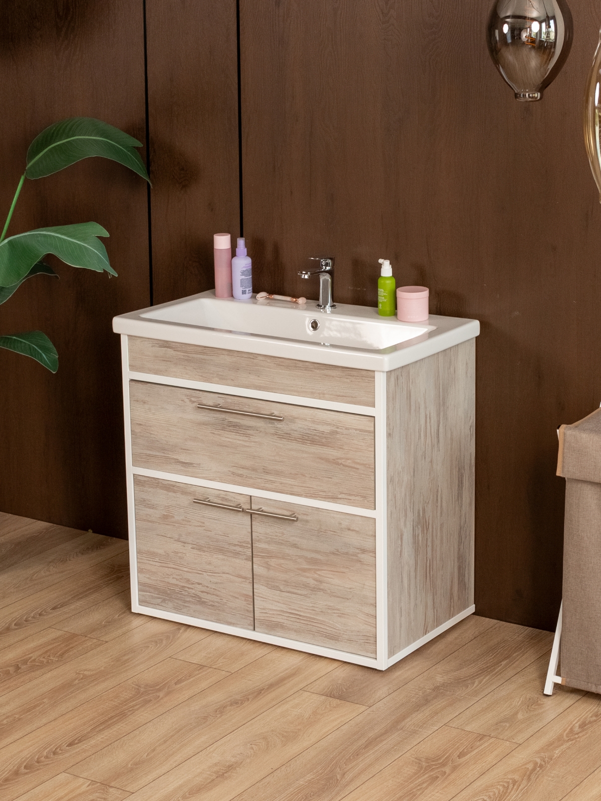 Тумба под раковину для ванной лофт Шимри белый/кашемир