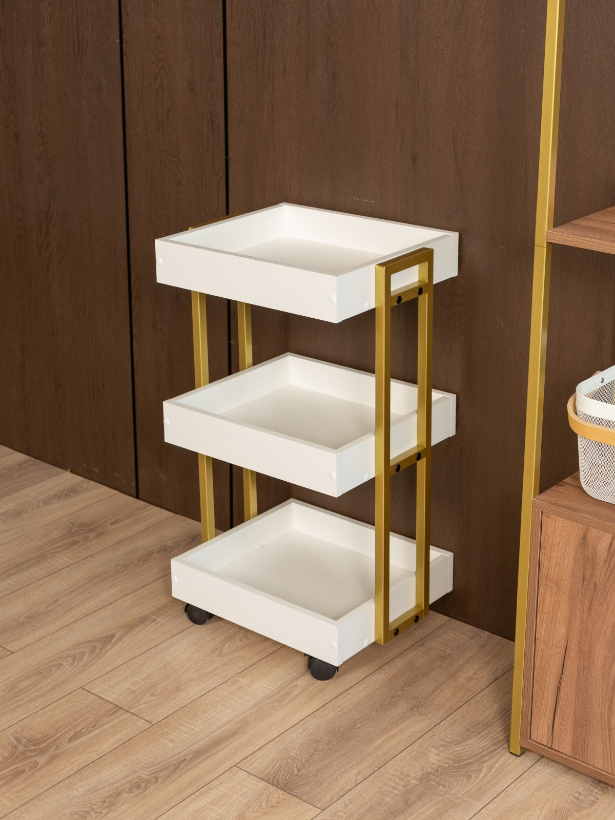 Тележка косметологическая на колесиках Ангара золотой/белый