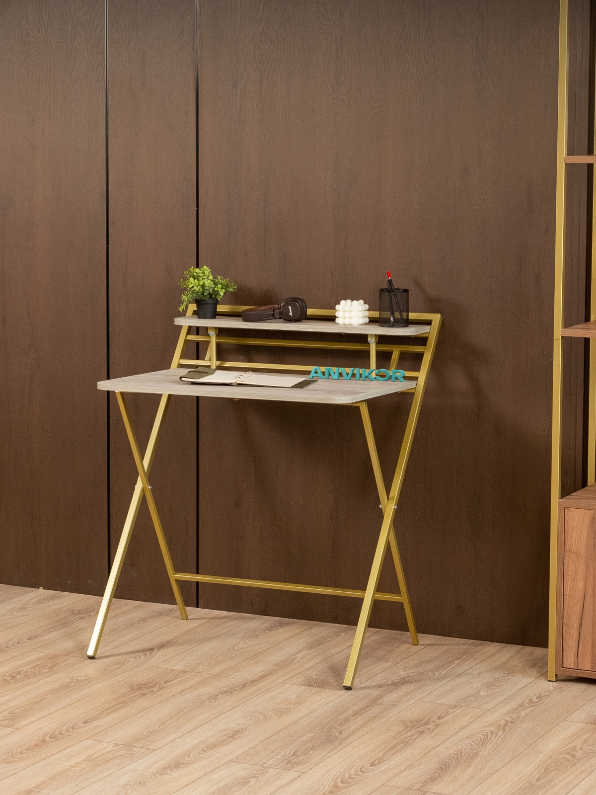 Стол складной письменный Симетo золотой/кашемир