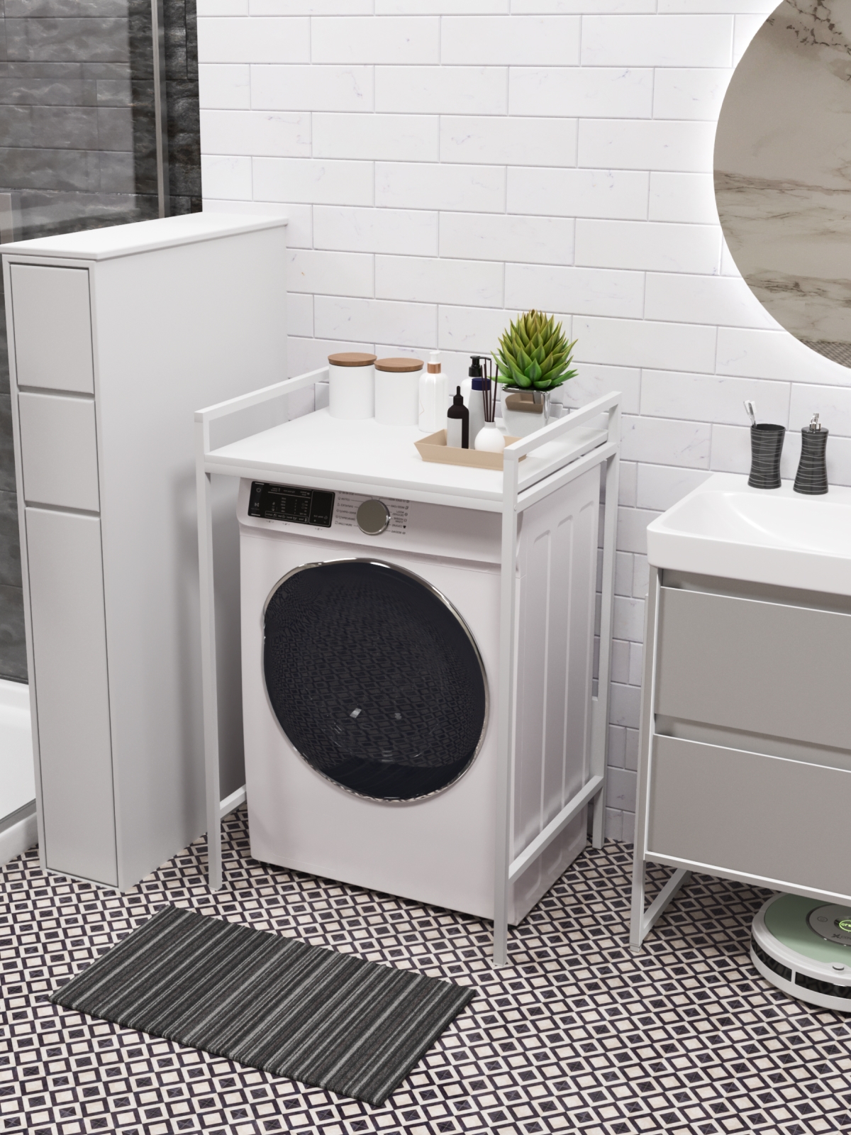 Стеллаж для стиральной сушильной машин Шексна белый/белый