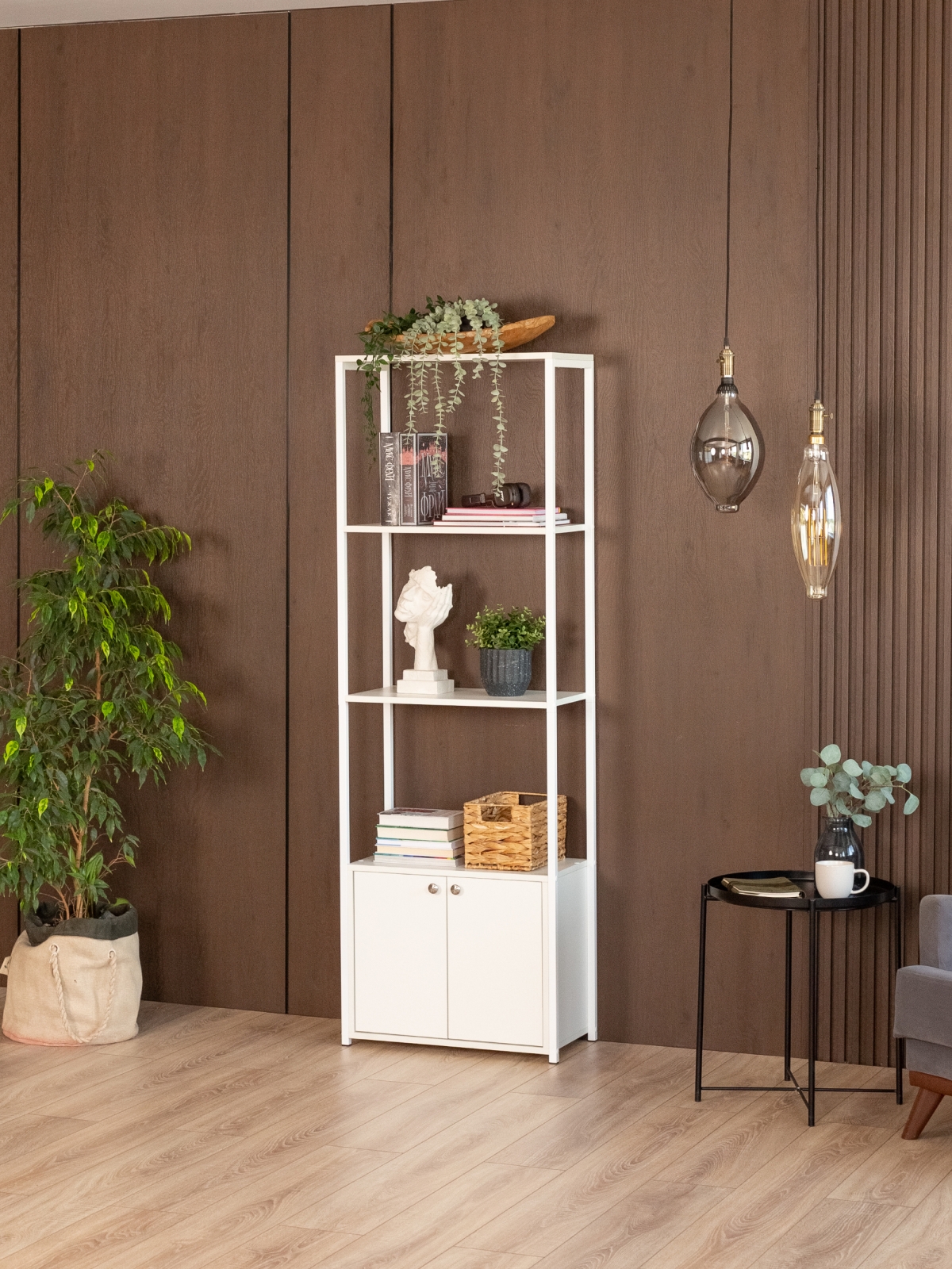 Стеллаж с тумбой и 3 полками Семуа белый/белый