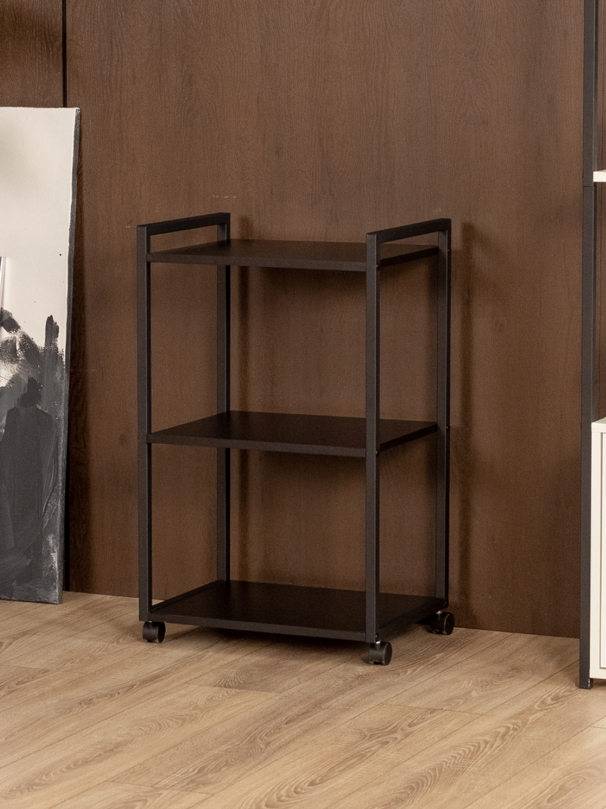 Косметологическая тележка трехъярусная на колесиках Амур чёрный/черный