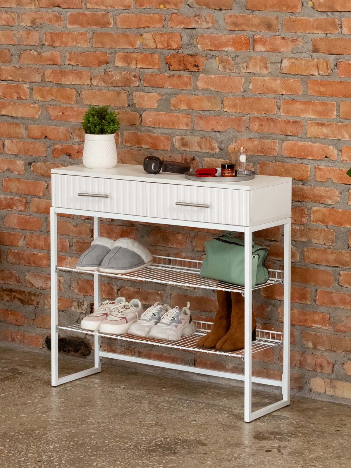 Обувница с фрезерованными фасадами Коди белый/белый