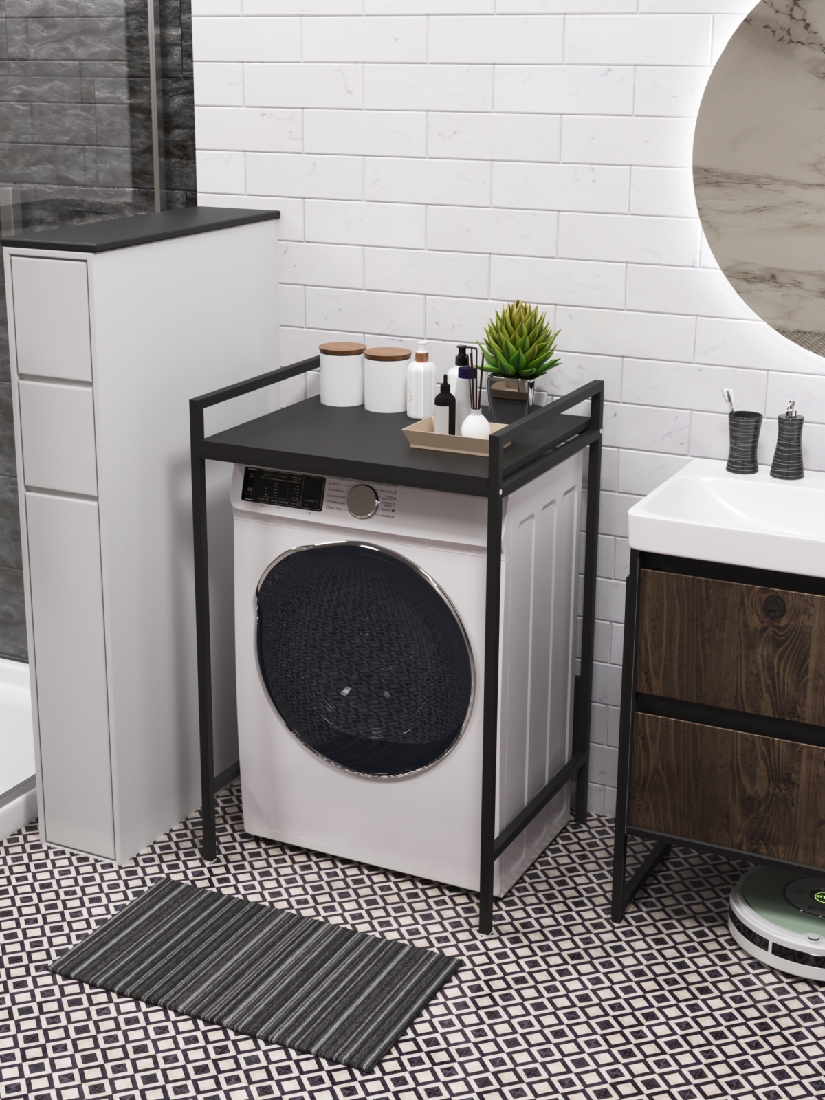 Стеллаж для стиральной сушильной машин Шексна черный/черный