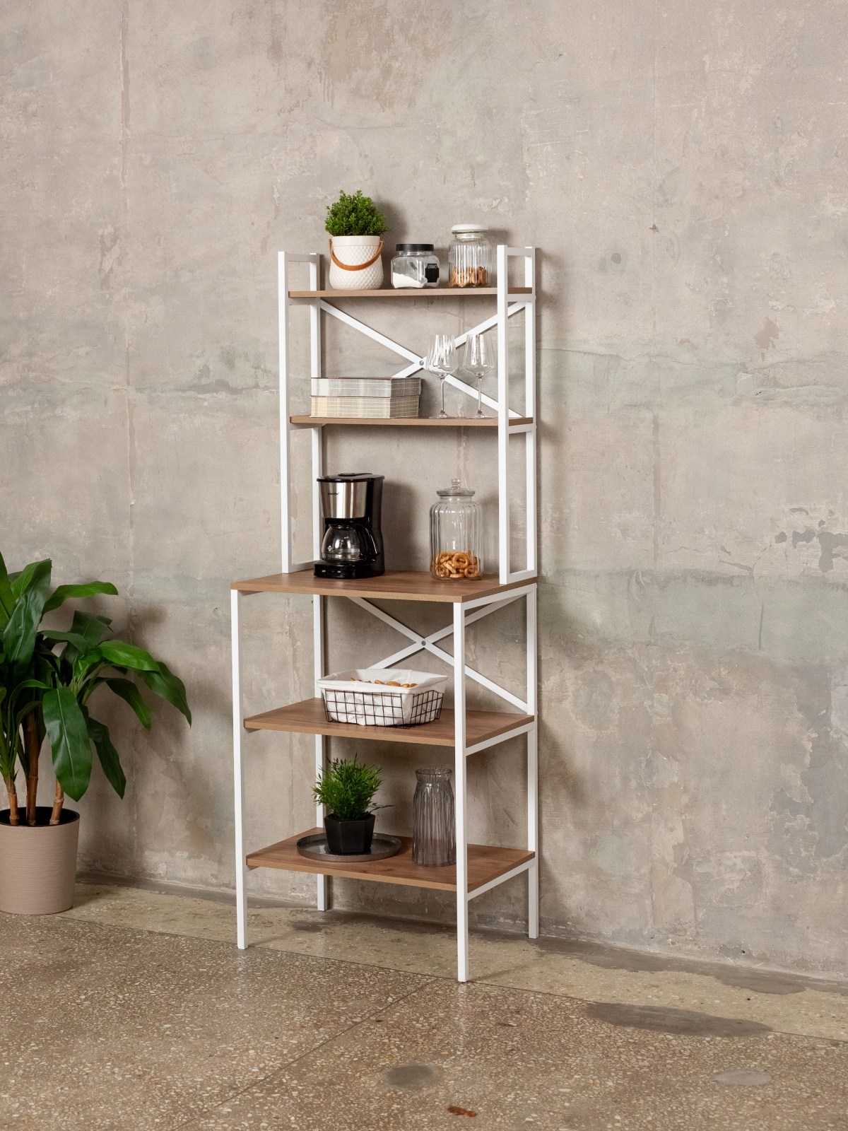 Стеллаж на кухню для микроволновки металлический лофт Истра белый/амаретто