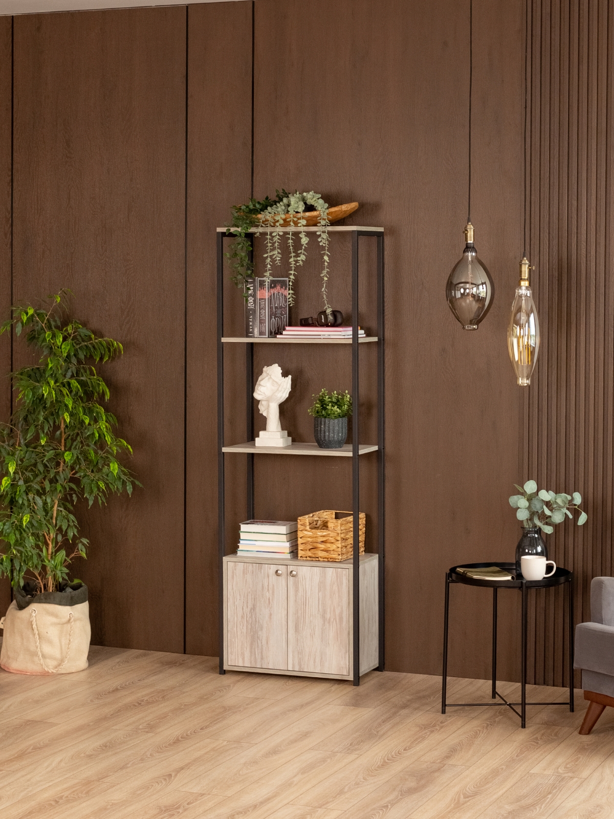 Стеллаж с тумбой и 3 полками Семуа черный/кашемир