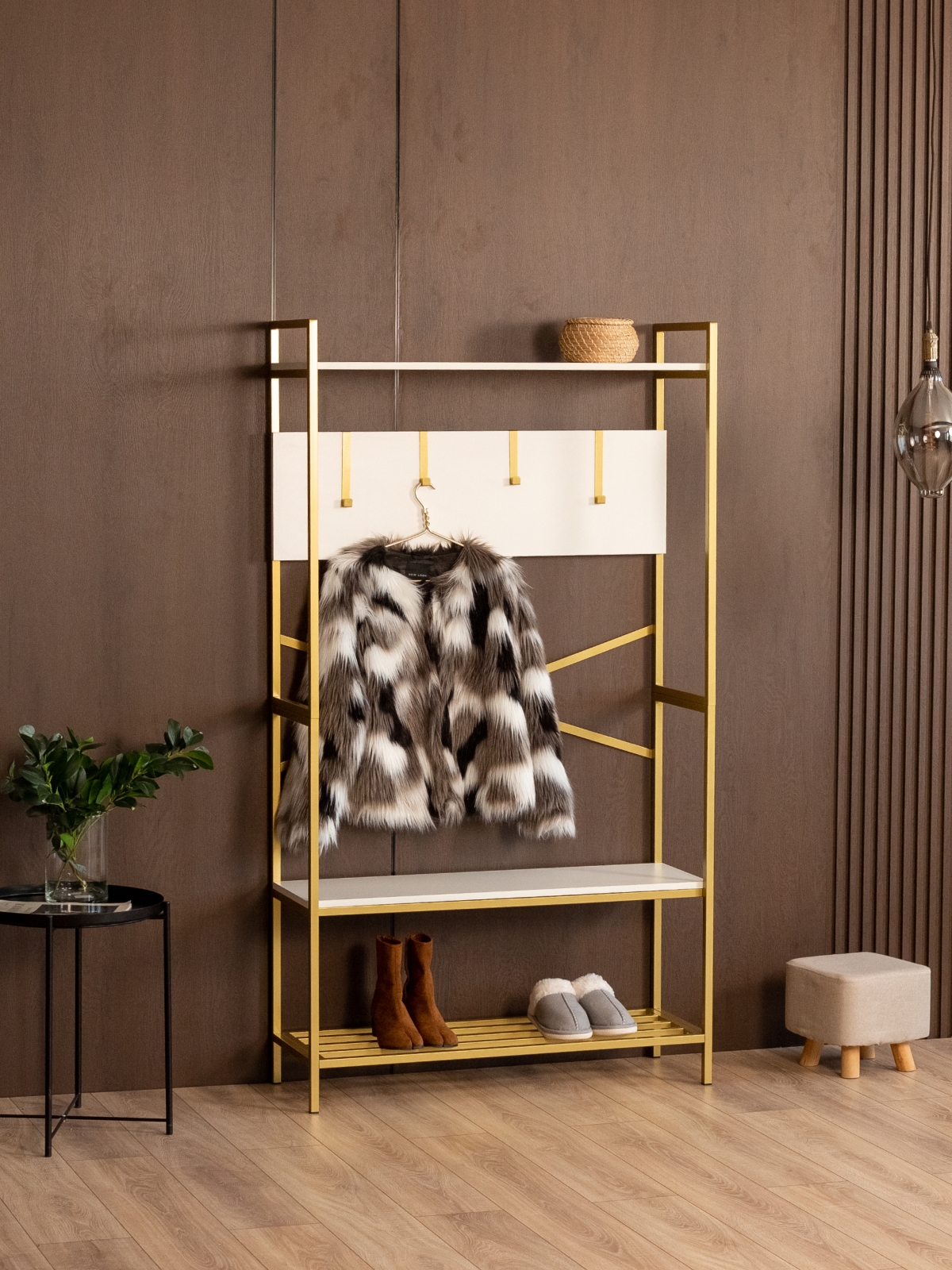 Вешалка напольная в прихожую лофт Татта золотой/белый