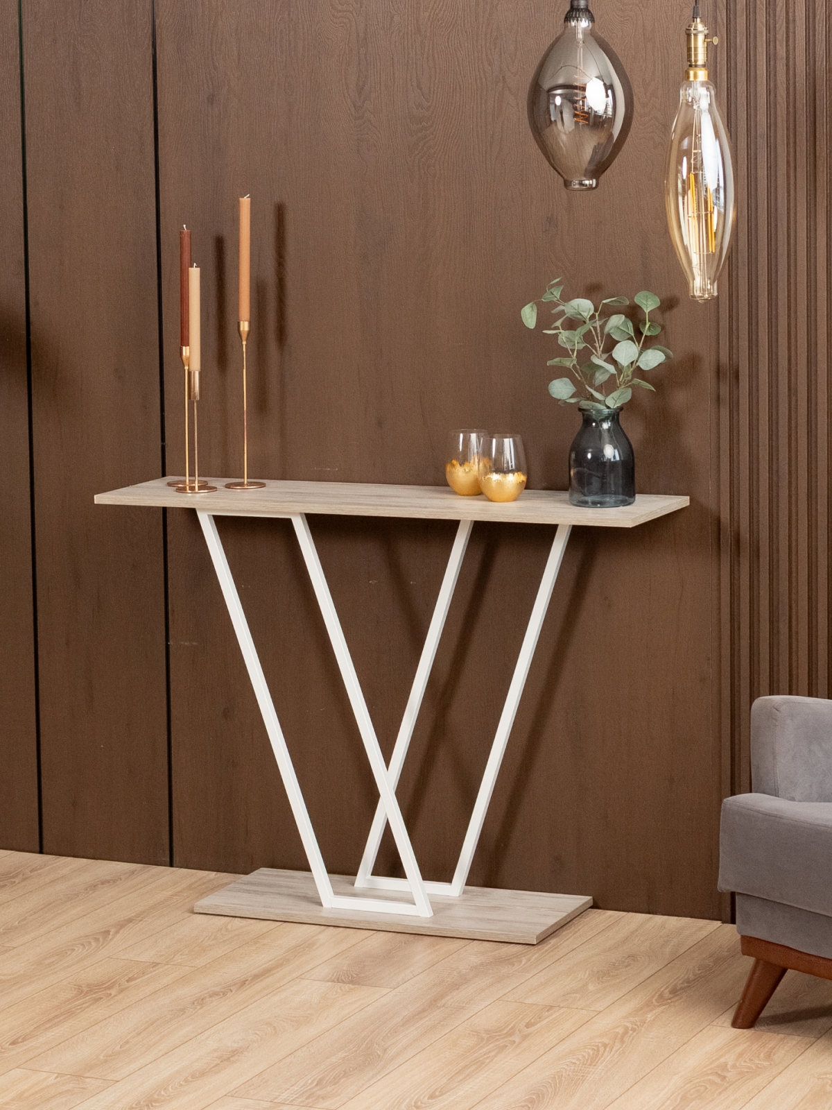 Консольный столик в прихожую лофт Чарко белый/кашемир