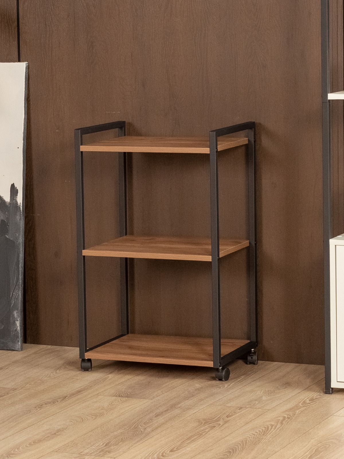 Косметологическая тележка трехъярусная на колесиках Амур чёрный/амаретто