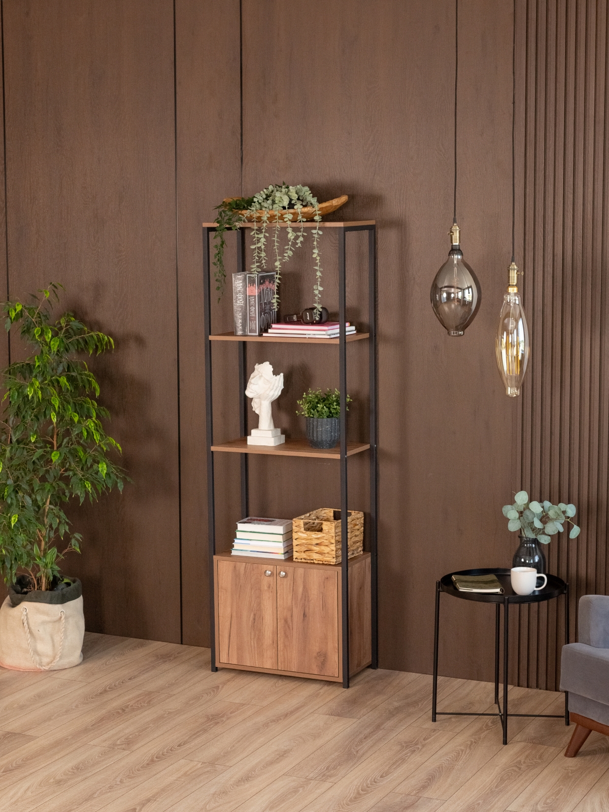 Стеллаж с тумбой и 3 полками Семуа черный/амаретто