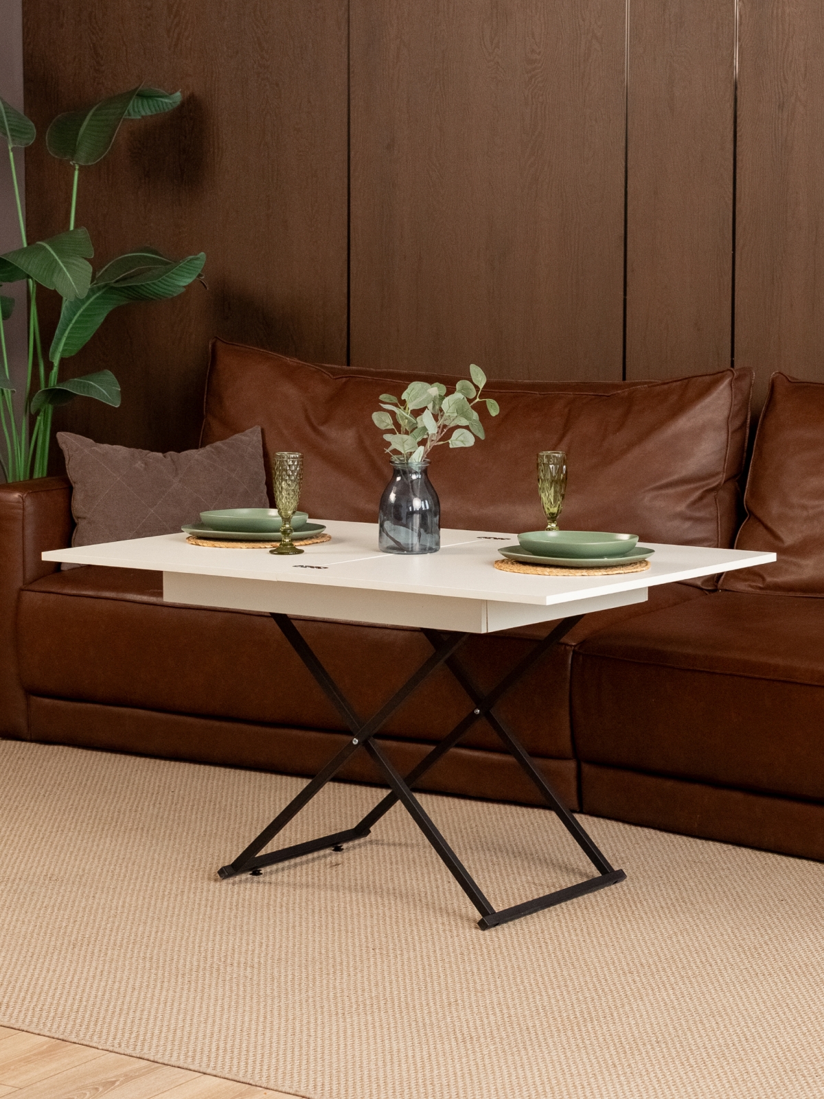 Стол трансформер лофт для гостиной Кемь черный/белый