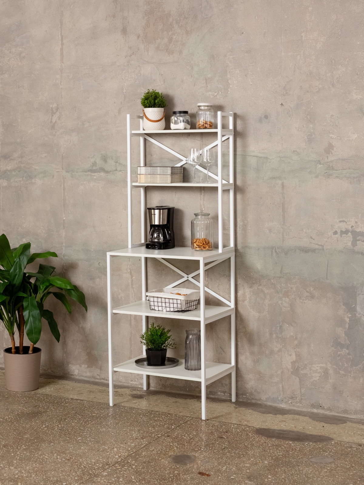 Стеллаж на кухню для микроволновки металлический лофт Истра белый/белый