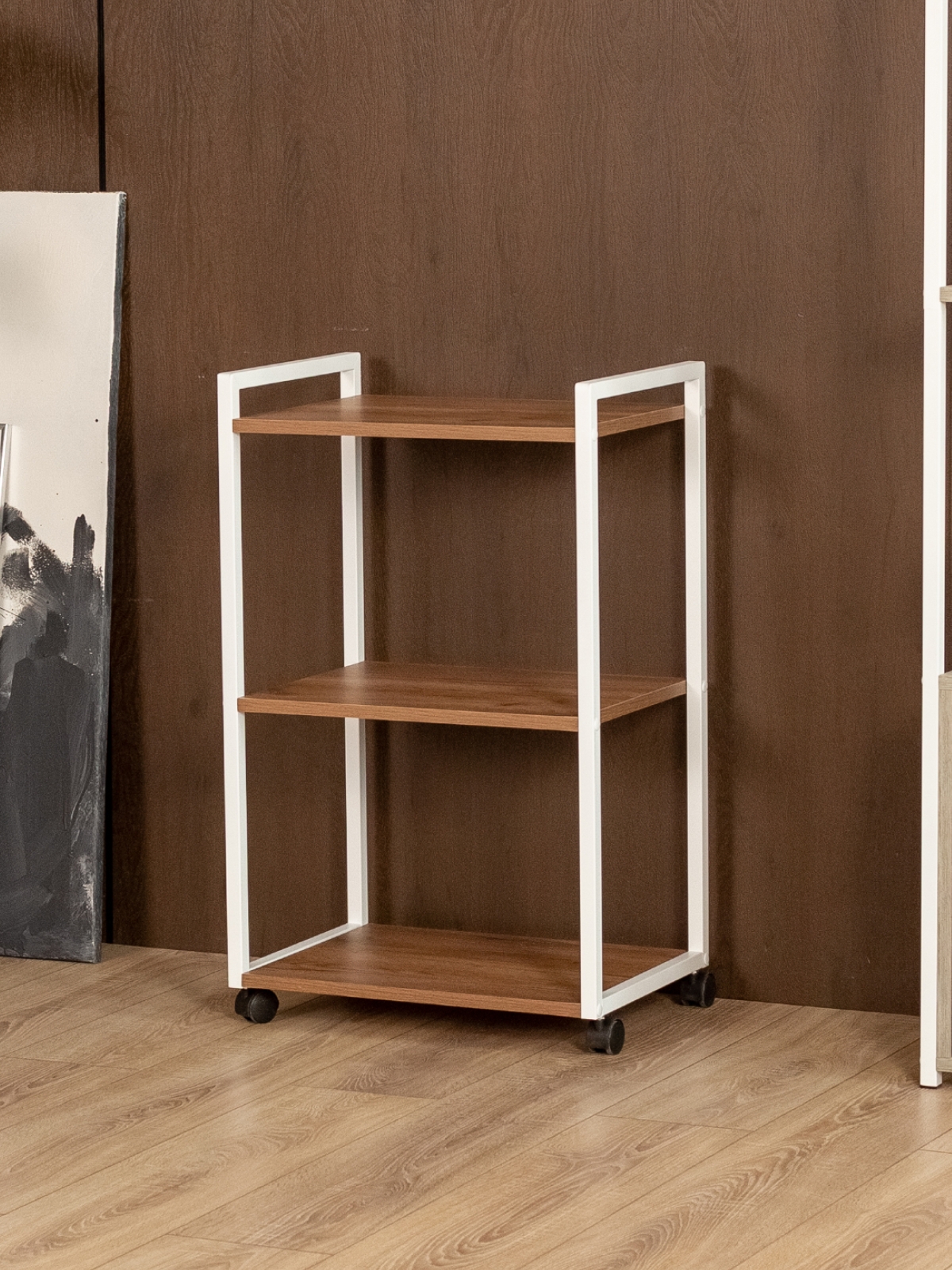 Косметологическая тележка трехъярусная на колесиках Амур белый/амаретто