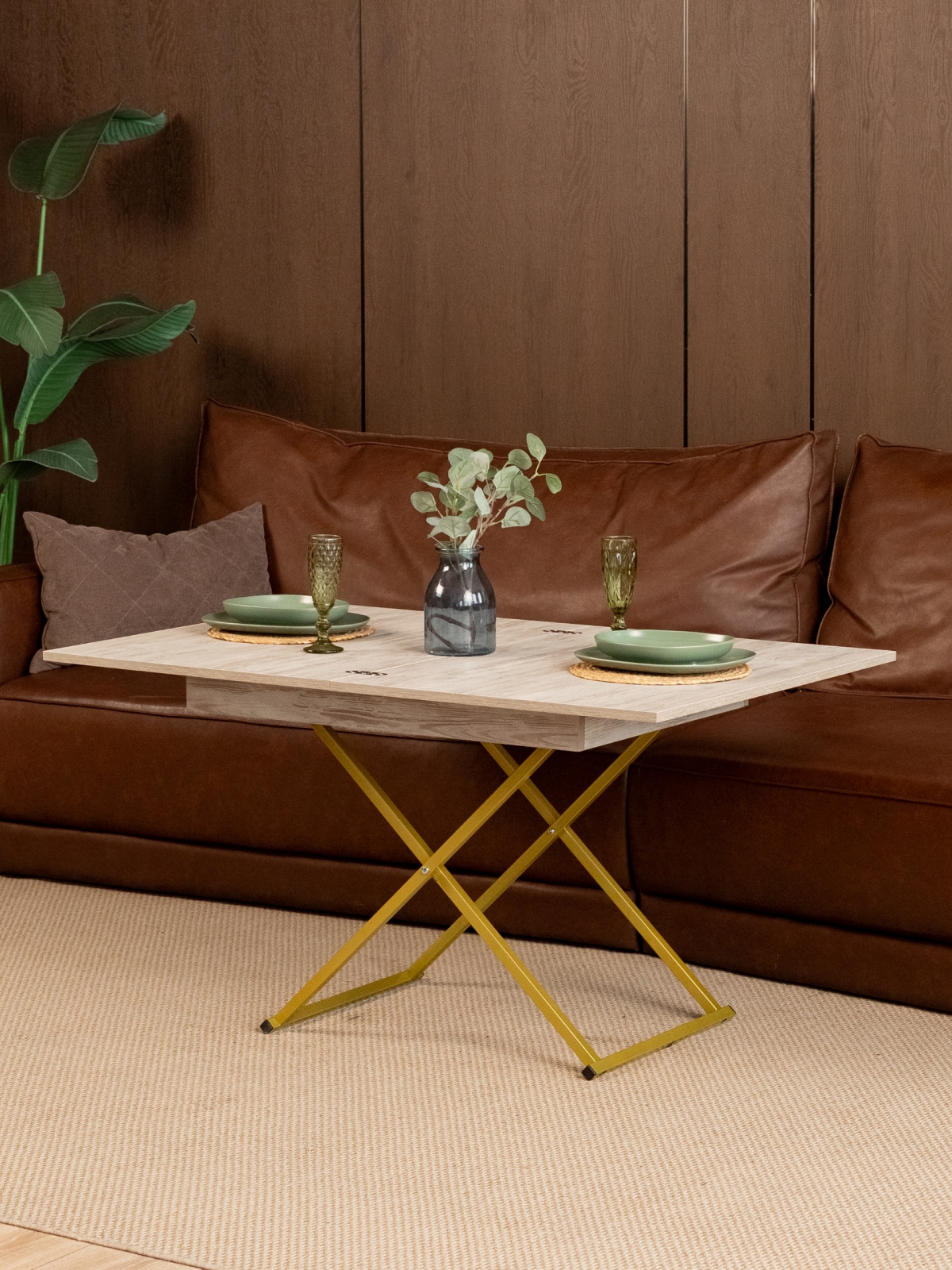 Стол трансформер лофт для гостиной Кемь золотой/кашемир