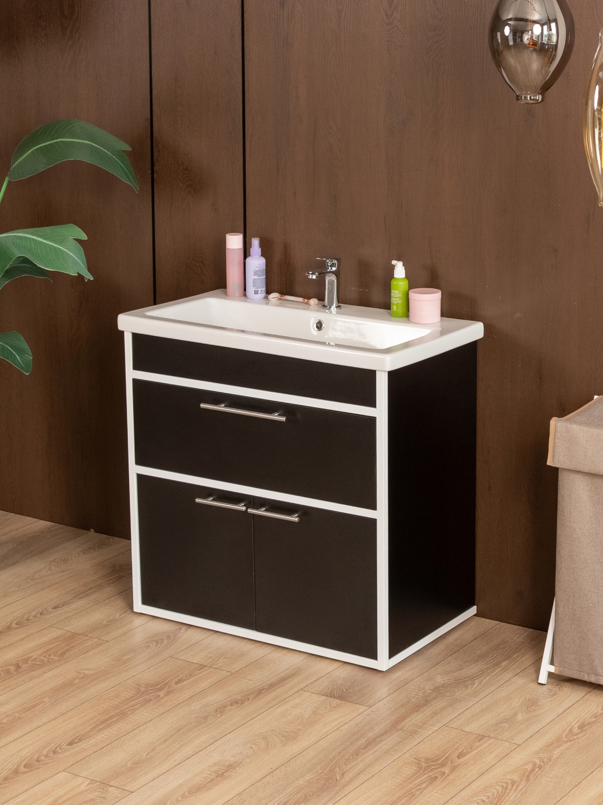 Тумба под раковину для ванной лофт Шимри белый/черный