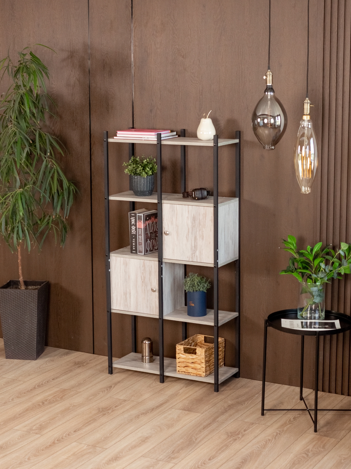 Стеллаж с дверцами и полками Сагамо черный/кашемир