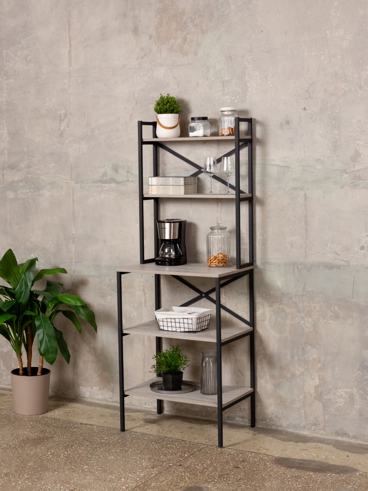 Стеллаж на кухню для микроволновки металлический лофт Истра черный/кашемир