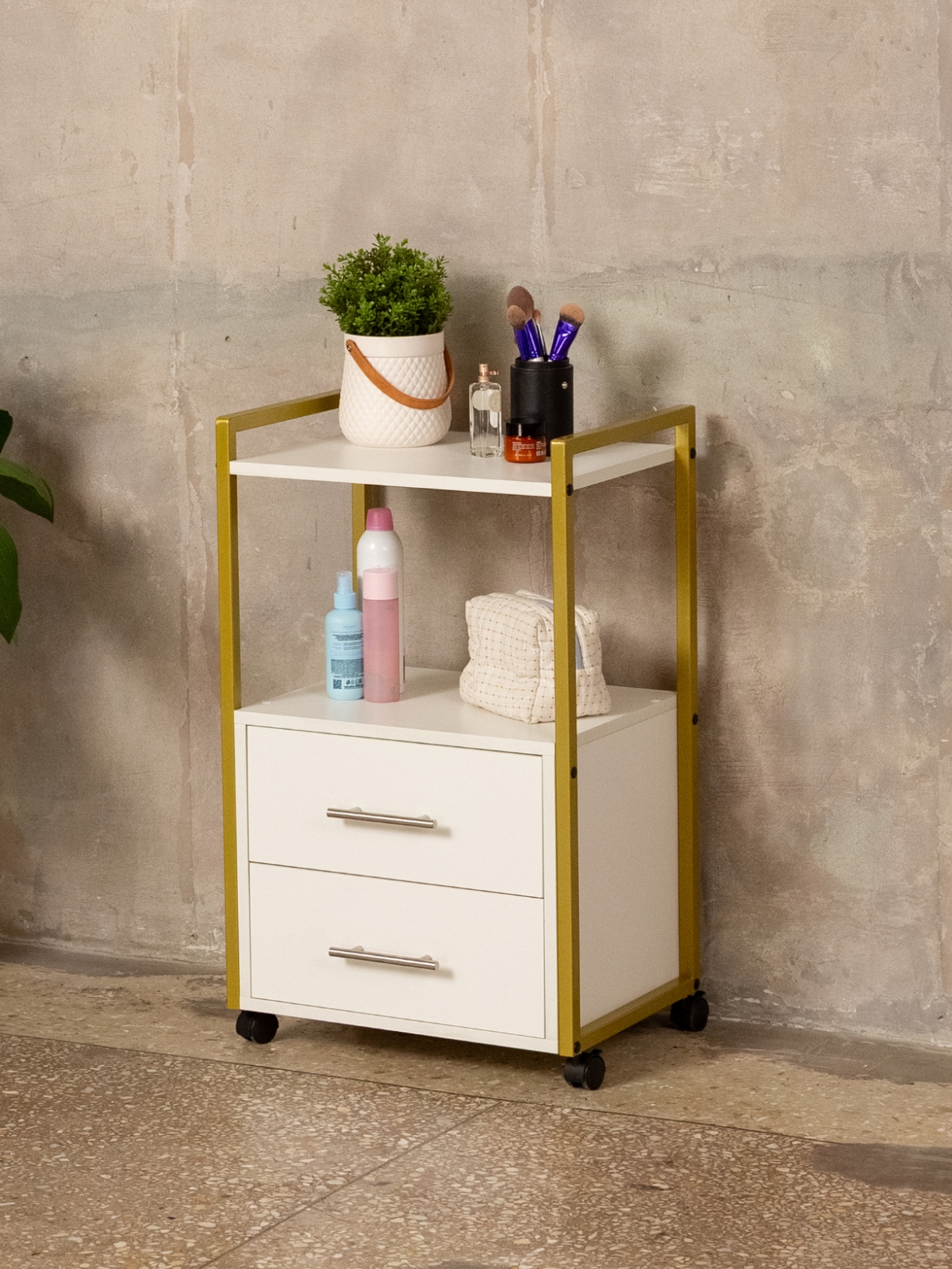 Тележка косметологическая Кая золотой/белый