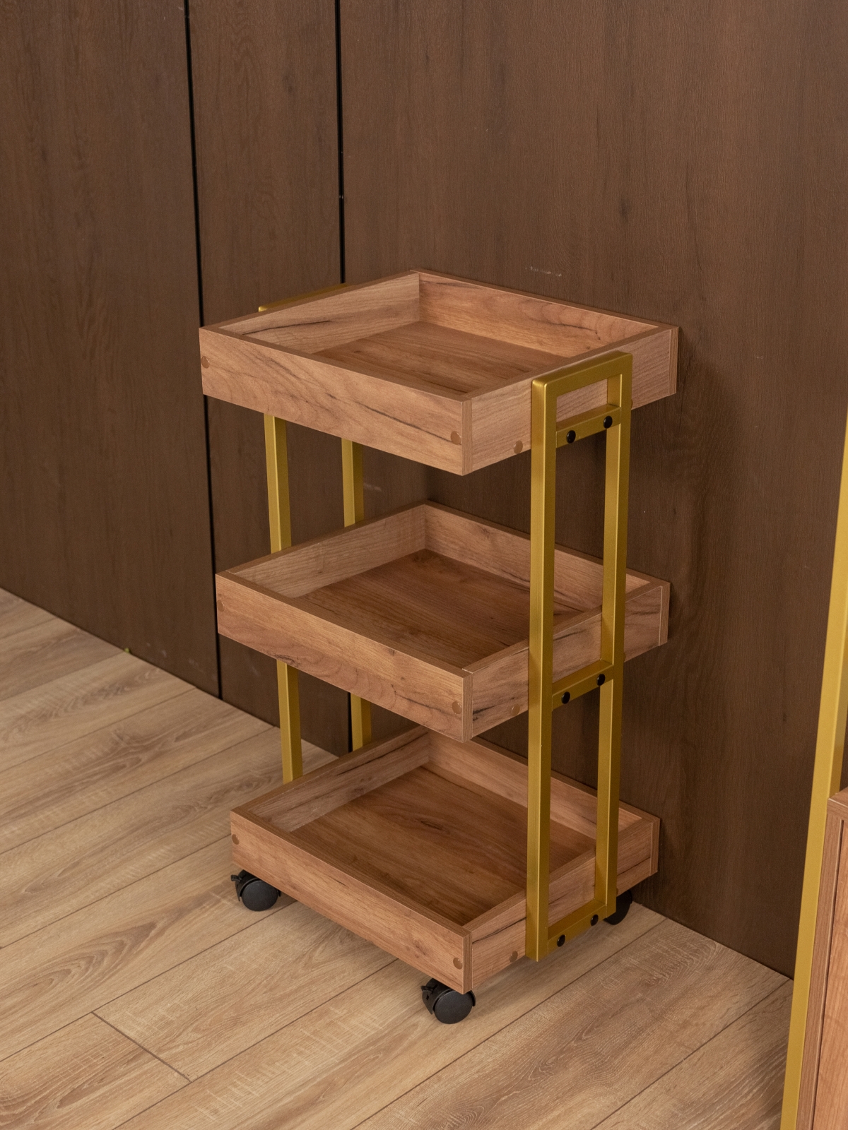 Тележка косметологическая на колесиках Ангара золотой/амаретто