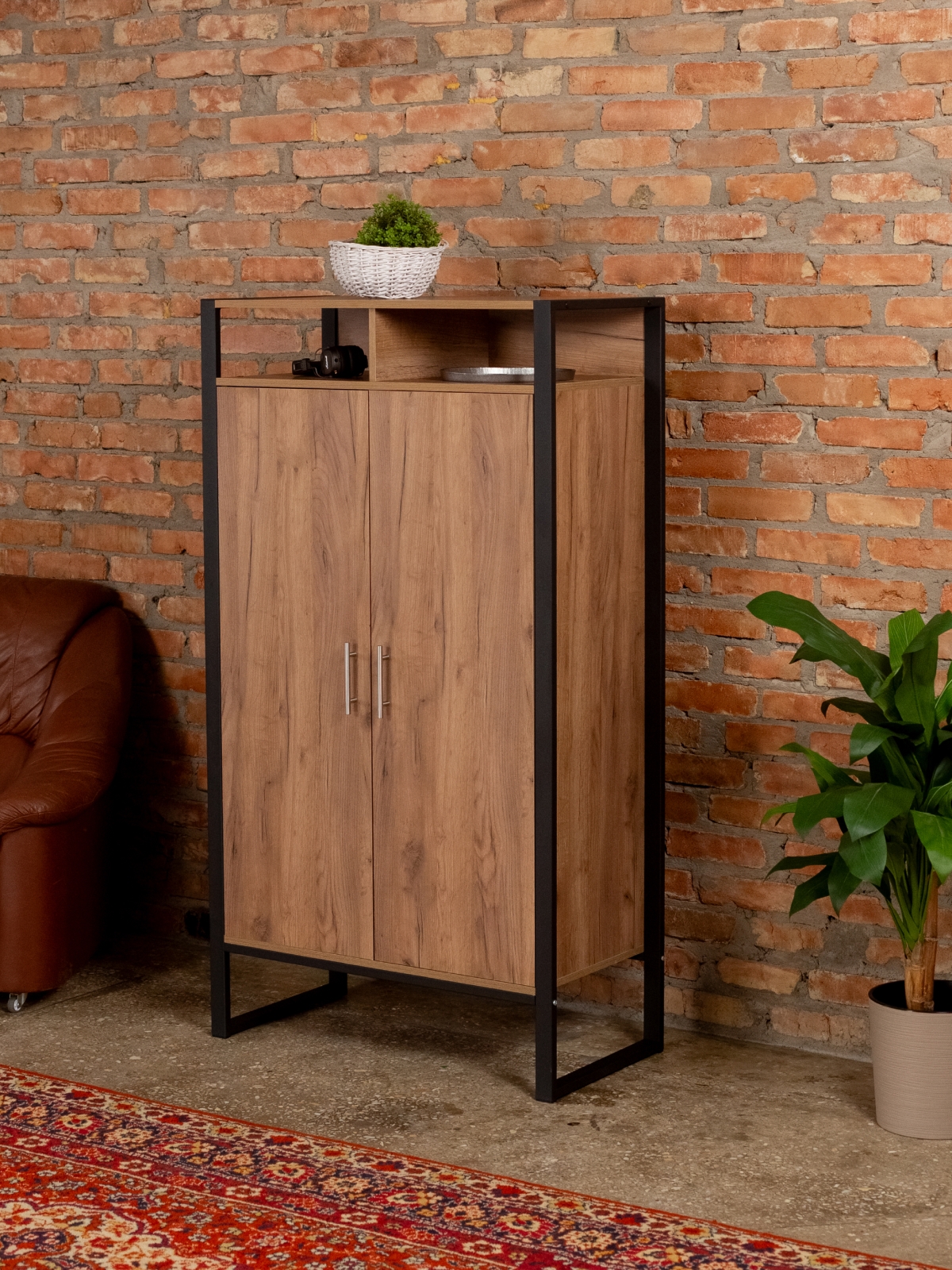 Шкаф с полками Геллес черный/амаретто