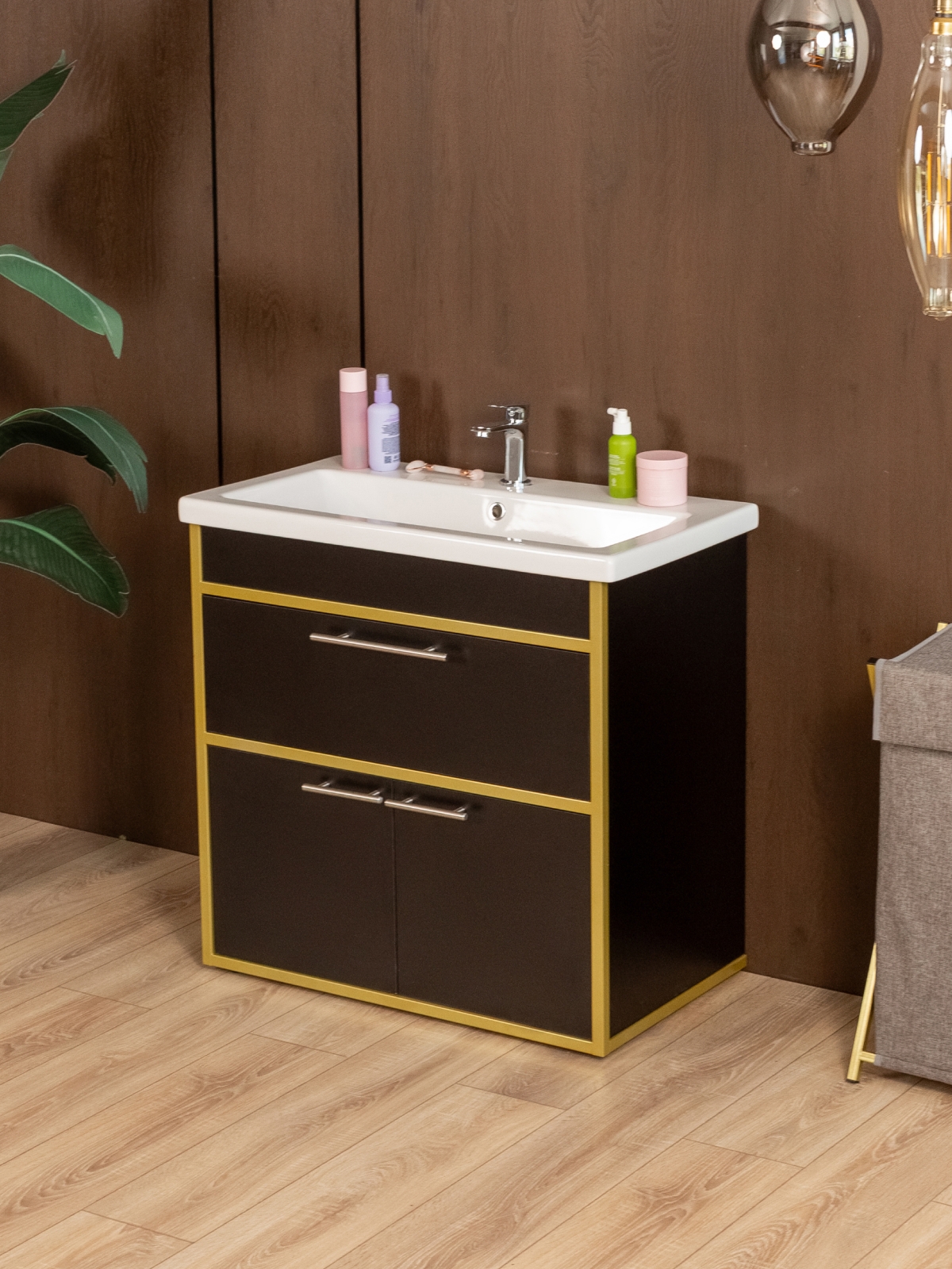 Тумба под раковину для ванной лофт Шимри золотой/черный