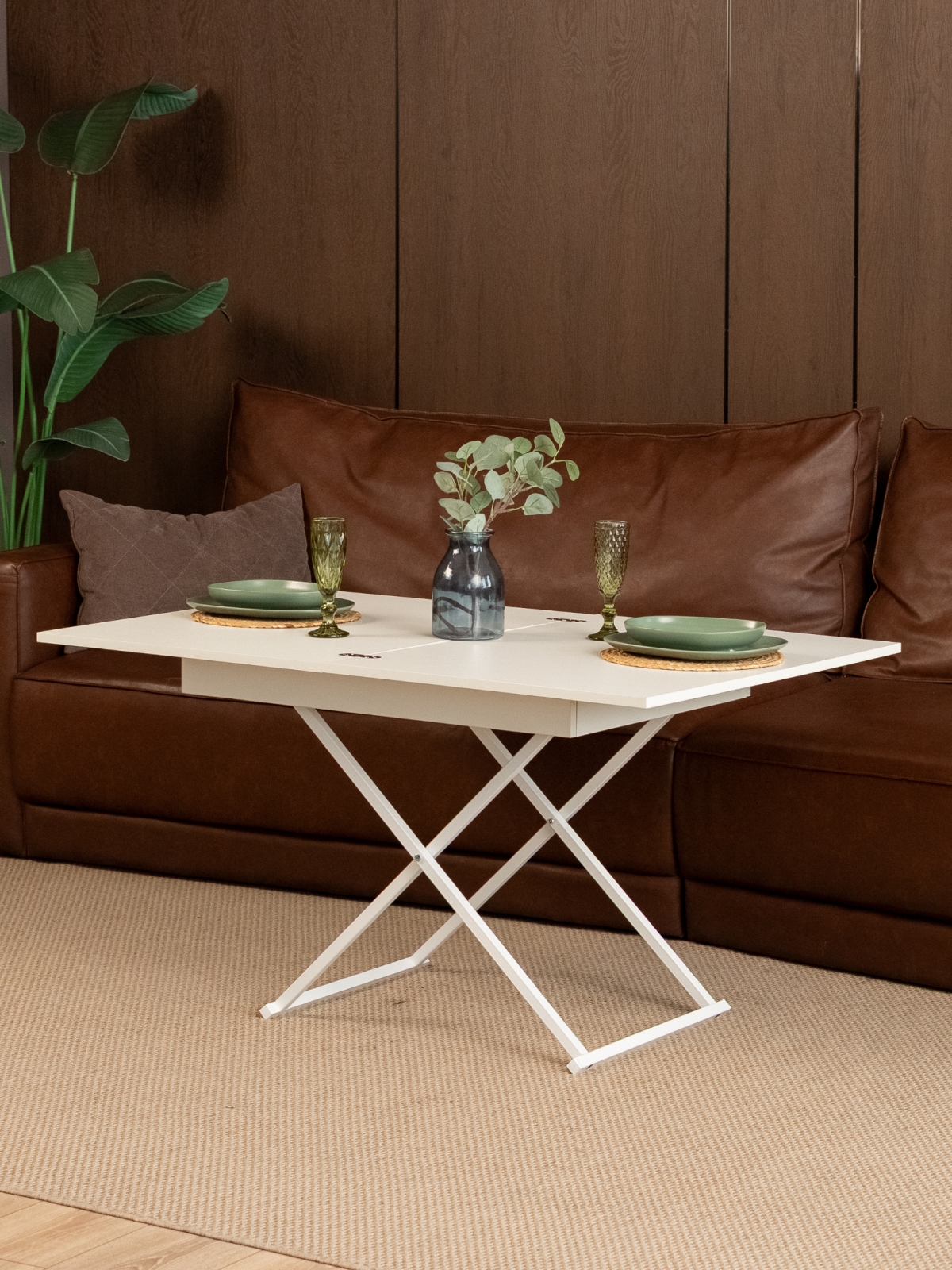 Стол трансформер лофт для гостиной Кемь белый/белый