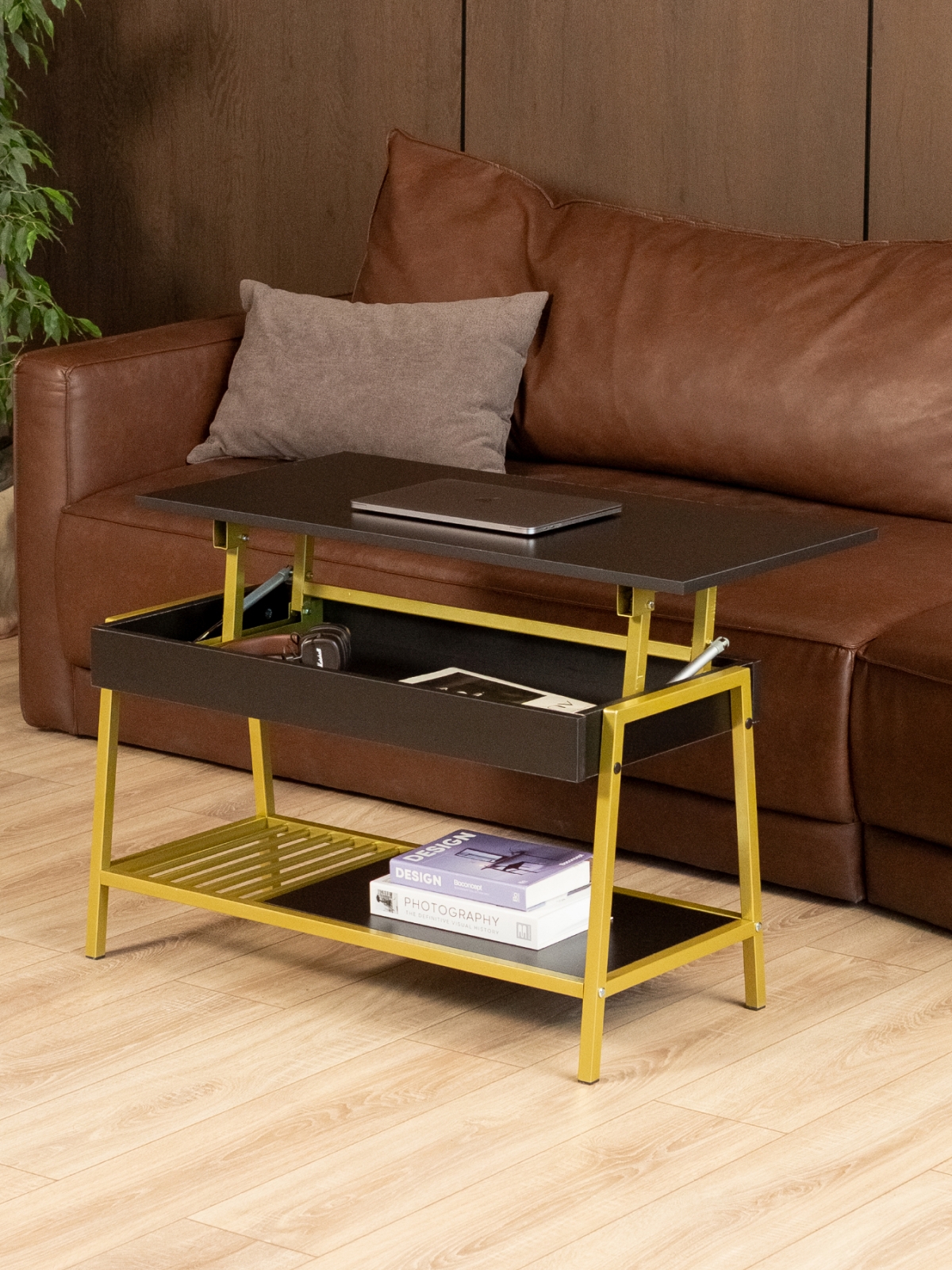 Журнальный стол-трансформер Шуда золотой/черный