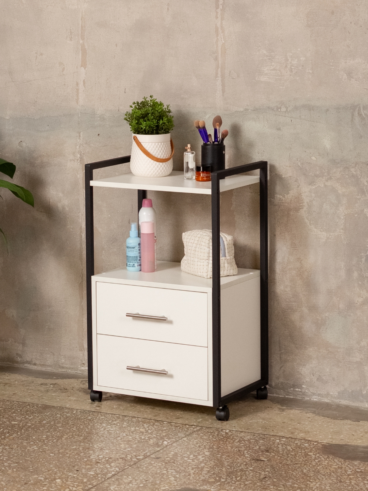 Тележка косметологическая Кая черный/белый