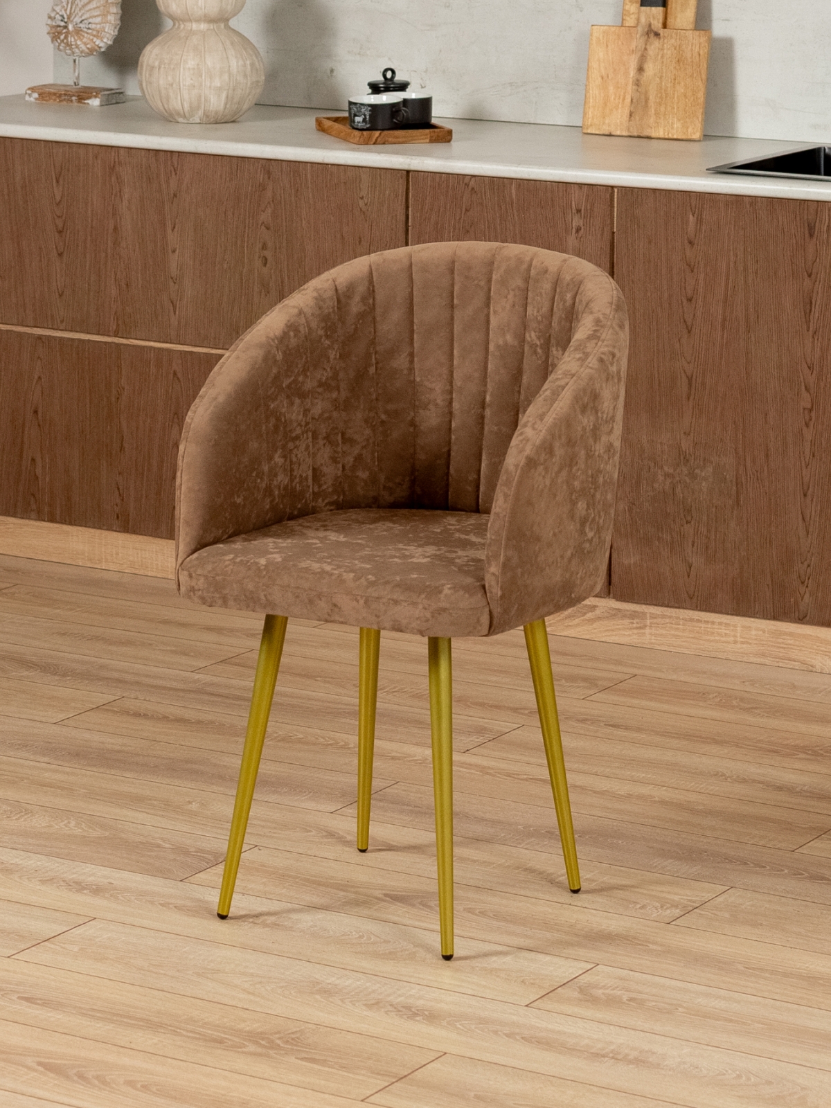 Стул Карибу велюр золотой/коричневый