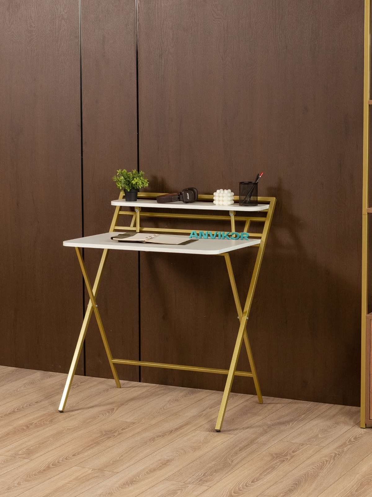 Стол складной письменный Симетo золотой/белый