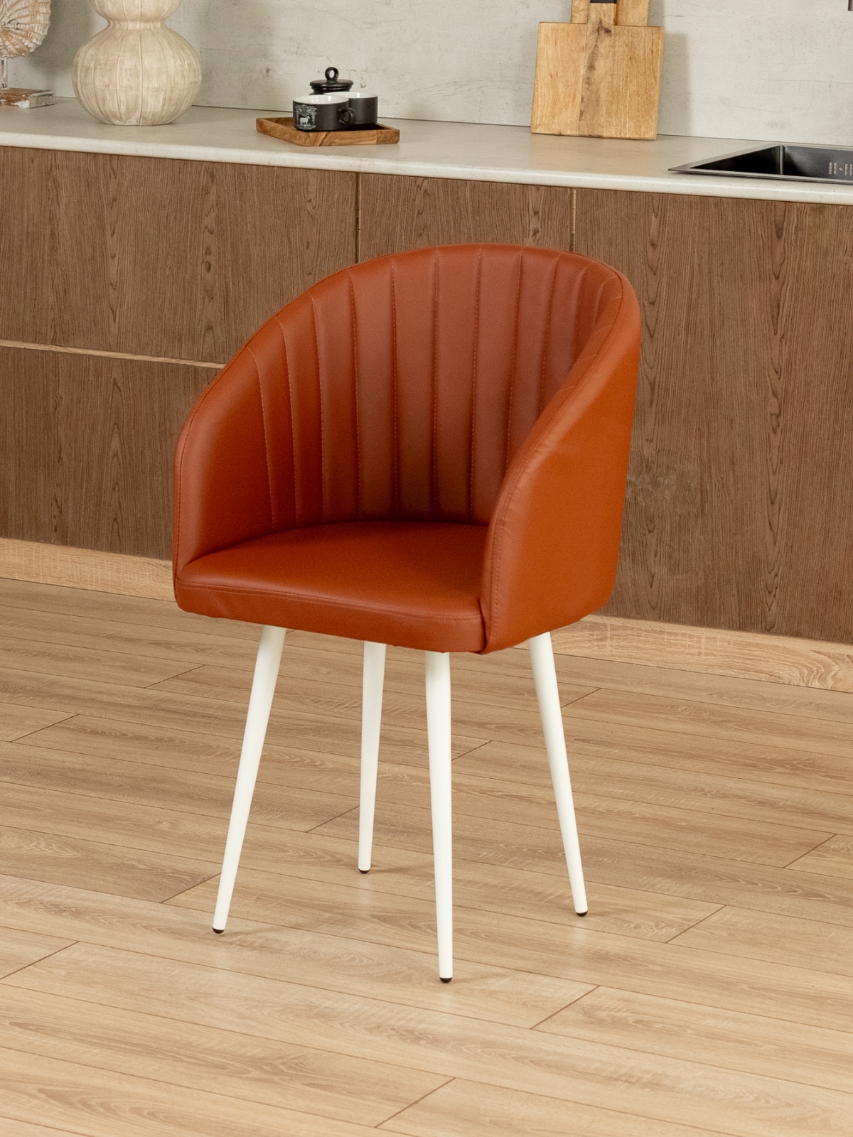 Стул Карибу экокожа белый/коричневый