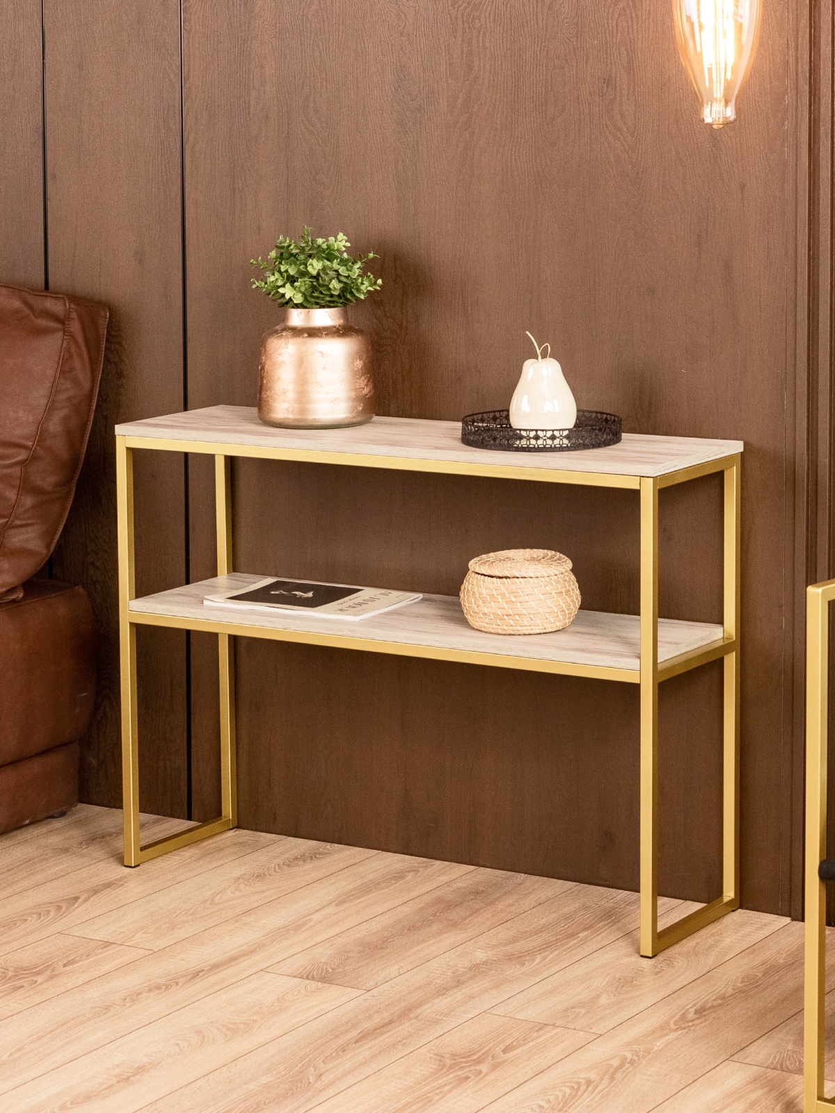 Туалетный консольный столик в стиле лофт Вакка золотой/кашемир