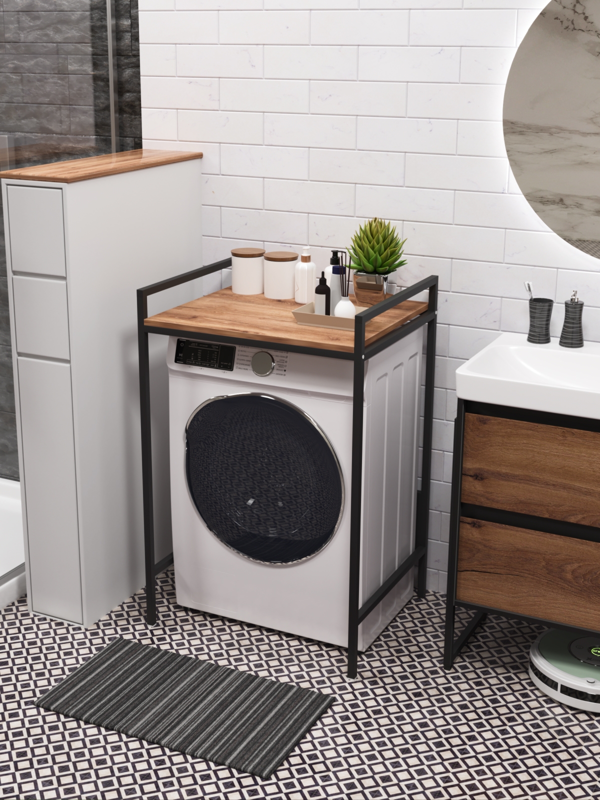 Стеллаж для стиральной сушильной машин Шексна черный/амаретто