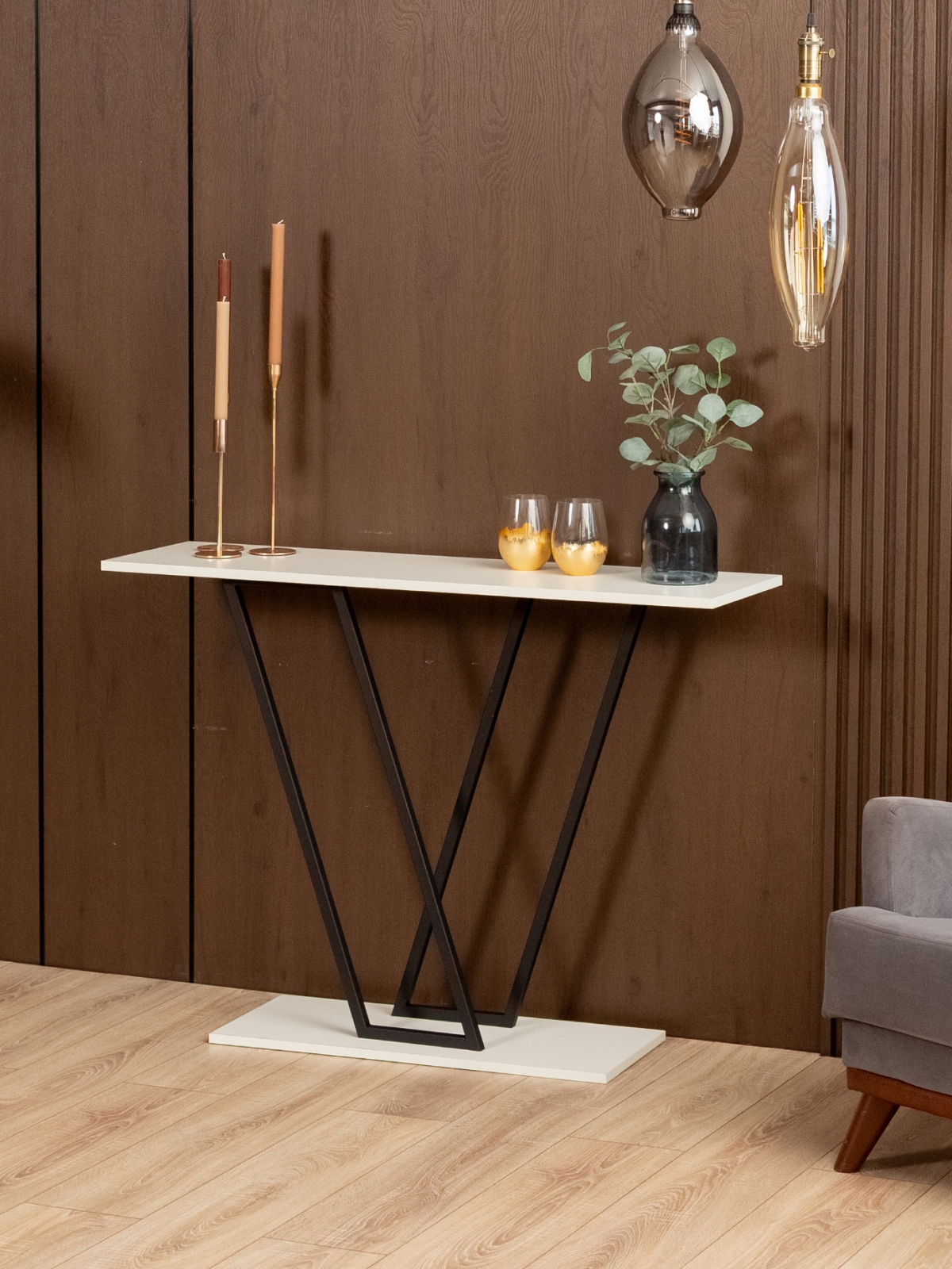 Консольный столик в прихожую лофт Чарко черный/белый