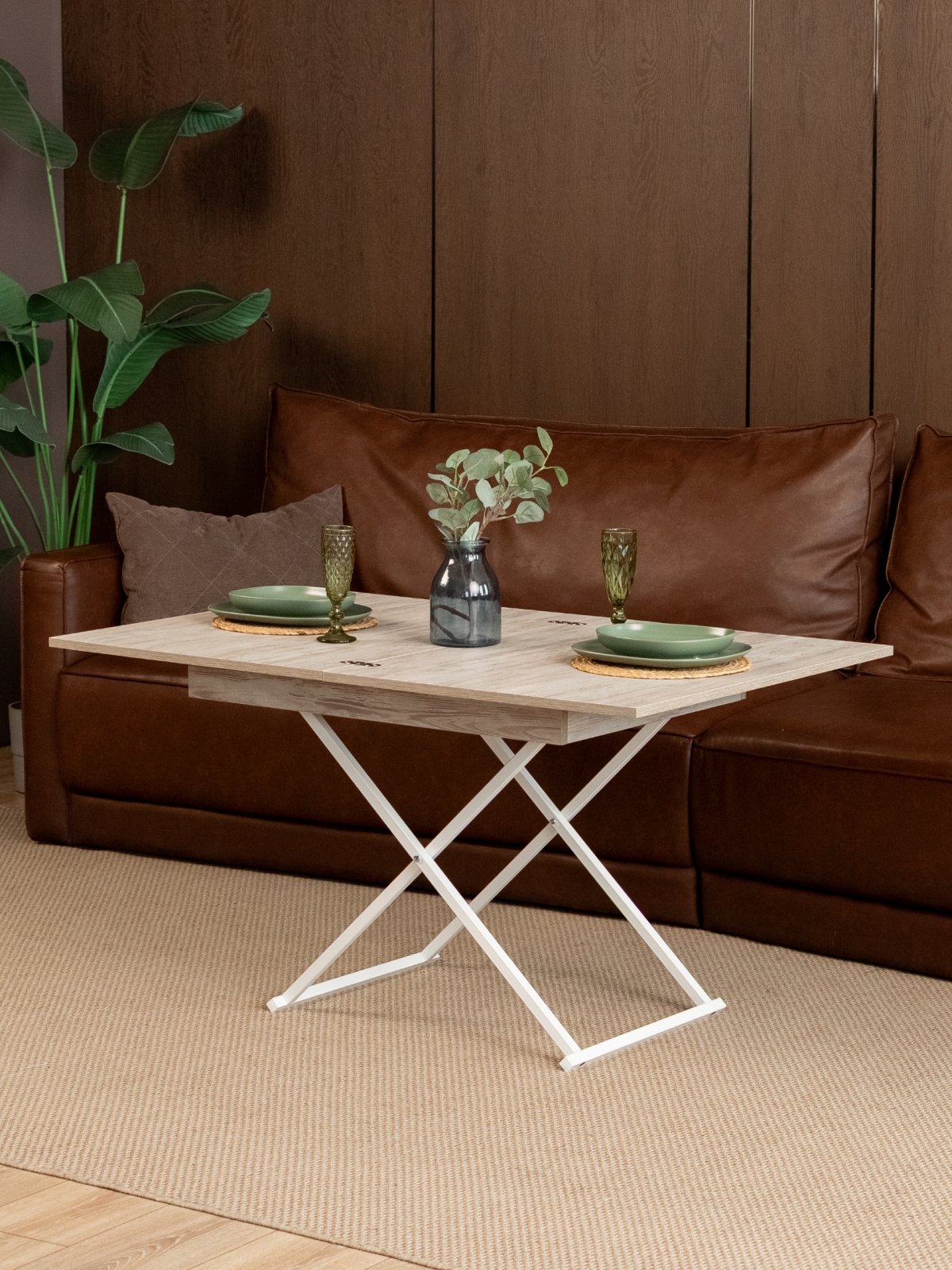 Стол трансформер лофт для гостиной Кемь белый/кашемир