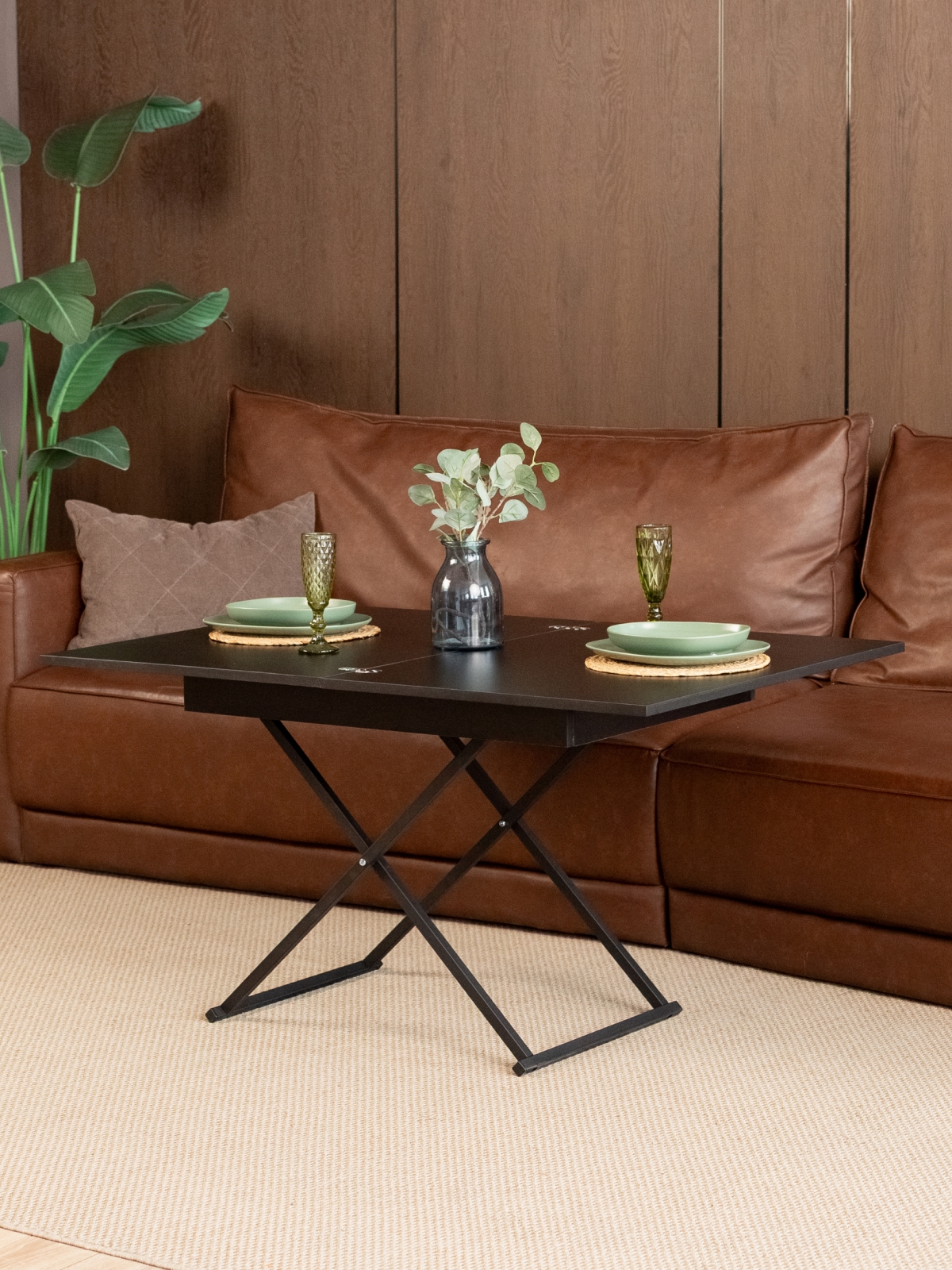 Стол трансформер лофт для гостиной Кемь черный/черный